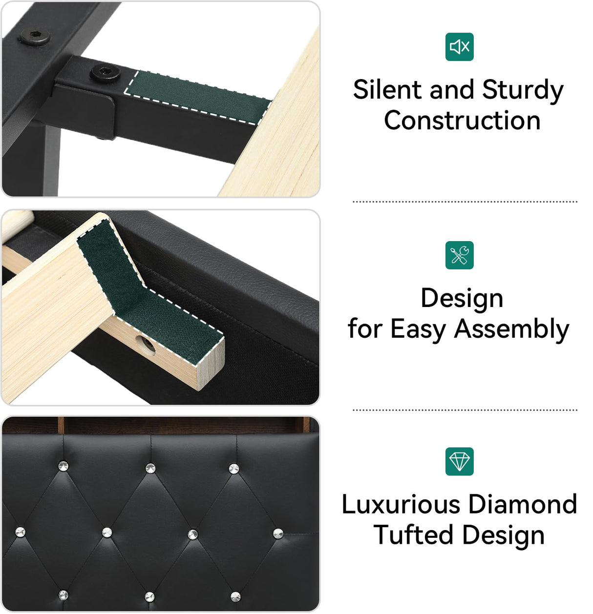 YITAHOME Queen Floating Bed Frame with LED Lights and Storage Headboard, Black Faux Leather YITAHOME