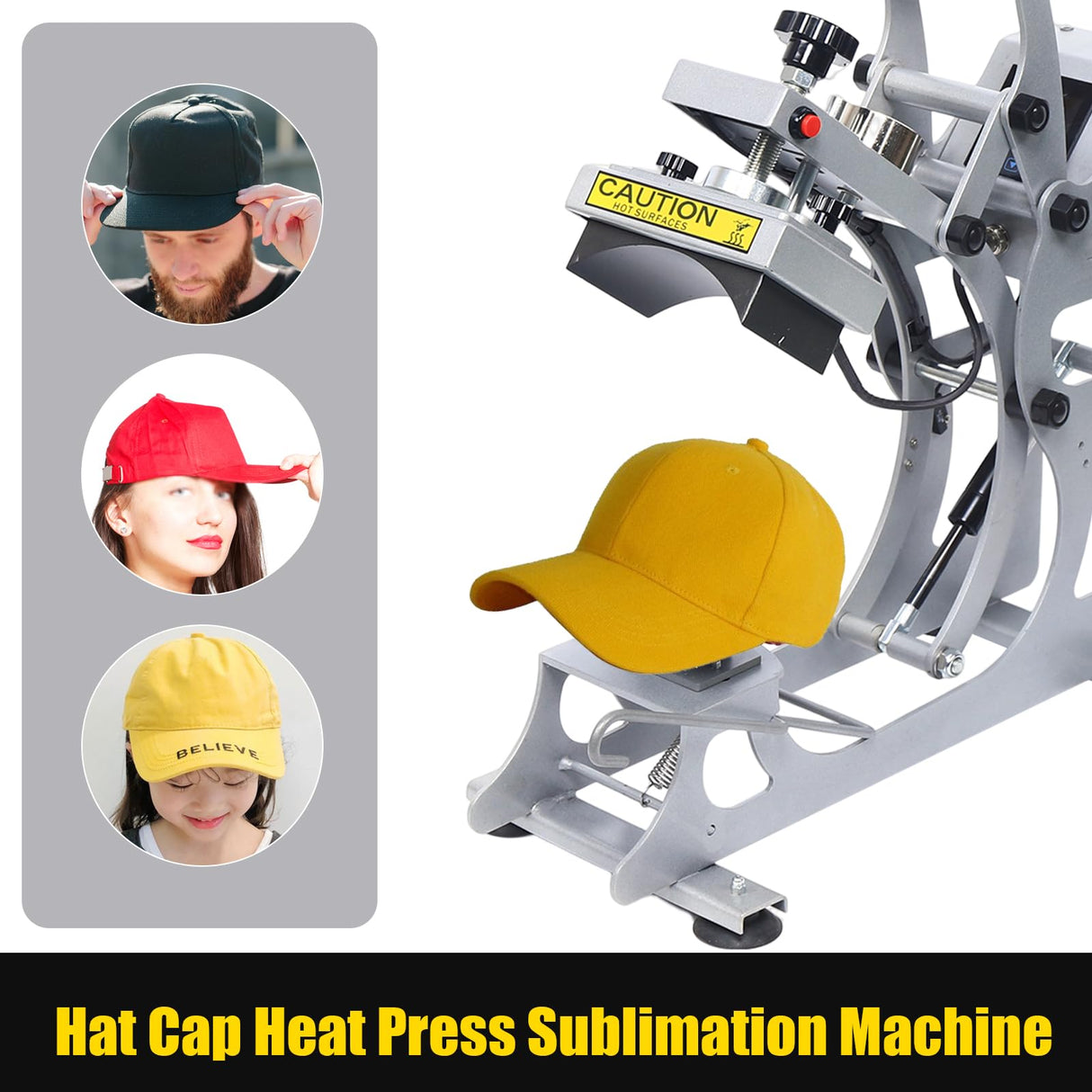 Hat Press Heat Machine, Commercial Caps Hat Heat Press Transfer Machine Semi-Auto Magnetic Digital Press, American Standard 110V Small Label Stamping Machine Heat Press Machine for Caps Genseino