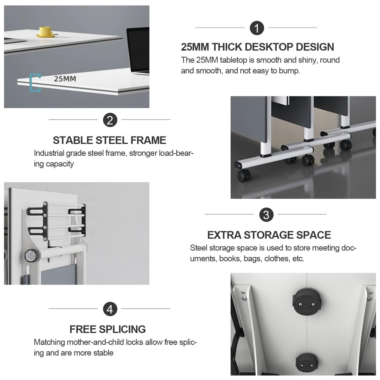 4PCS Folding Conference Table, Modern Mobile Meeting Table with Silent Wheels 47.2" D X 23.6" W X 29.5" H Wood Training Table for Office Reception Classroom Training JNMDLAKO