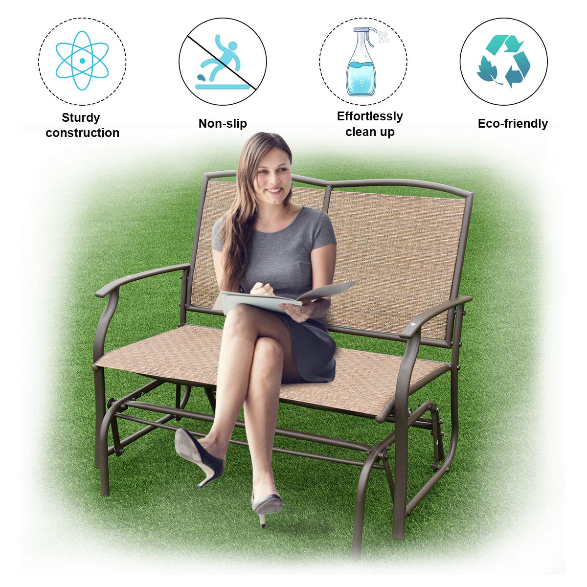 Giantex OP3100-New Patio Glider Bench, Brown 41.5"X28.0"X37"(LXWXH) Giantex