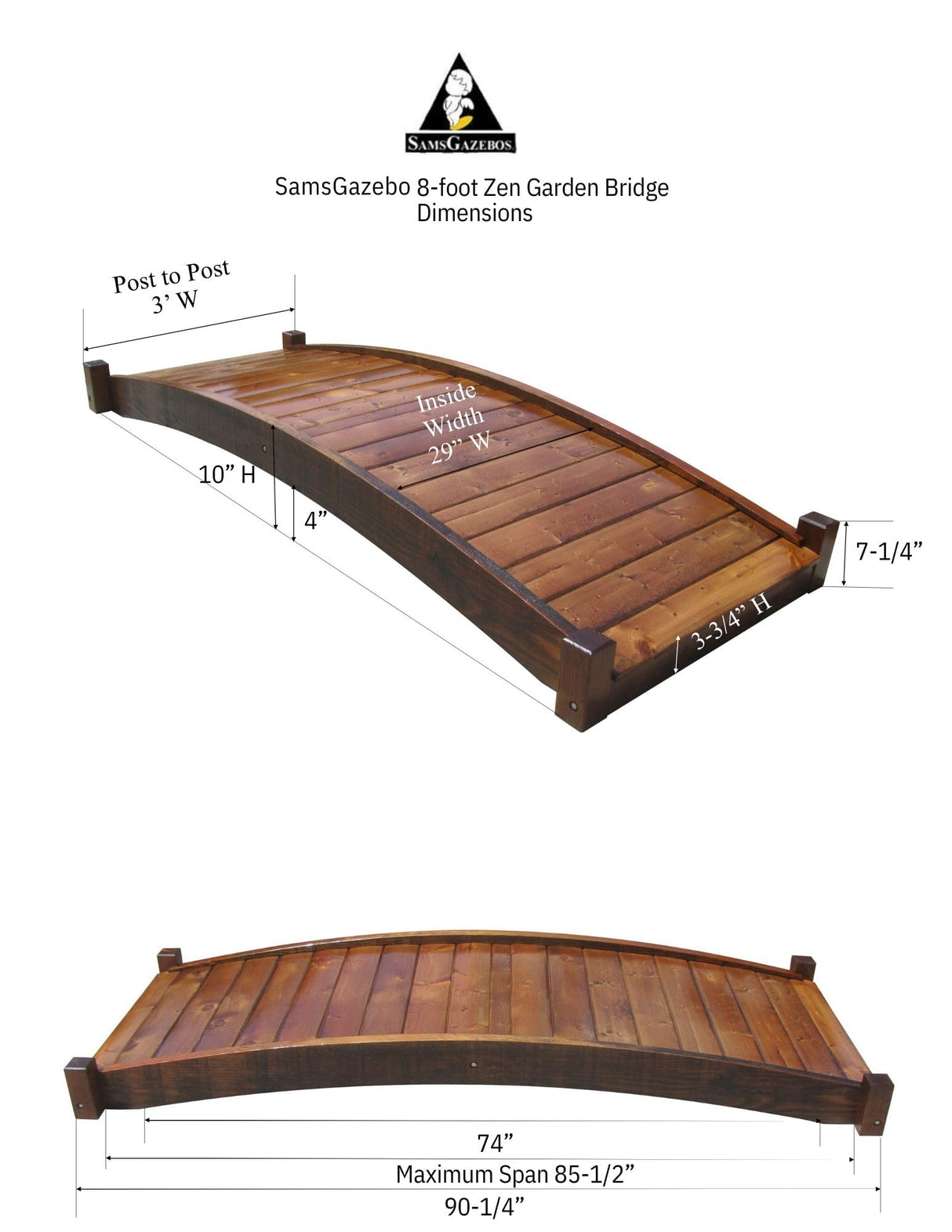 SamsGazebos Japanese Zen Garden Bridge 8 ft SamsGazebos
