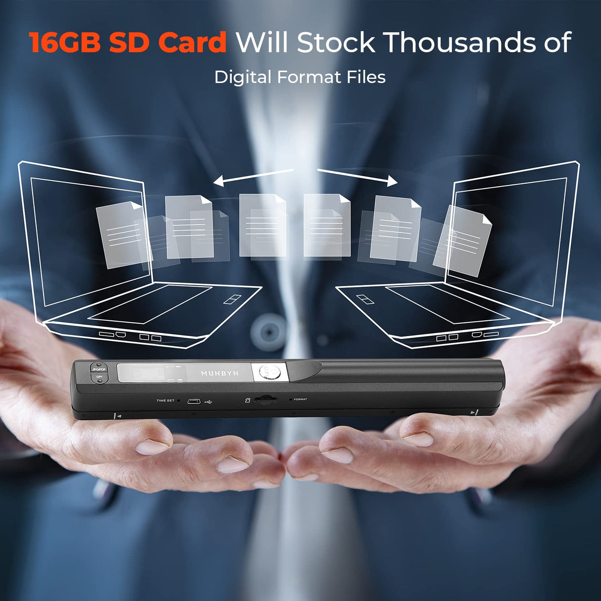 MUNBYN Portable Scanner, Photo Scanner for A4 Documents Pictures Pages Texts in 900 Dpi, Flat Scanning, Include 16G SD Card, Wand Document Reader Uploads Images to Computer Via USB Cable, No Driver MUNBYN