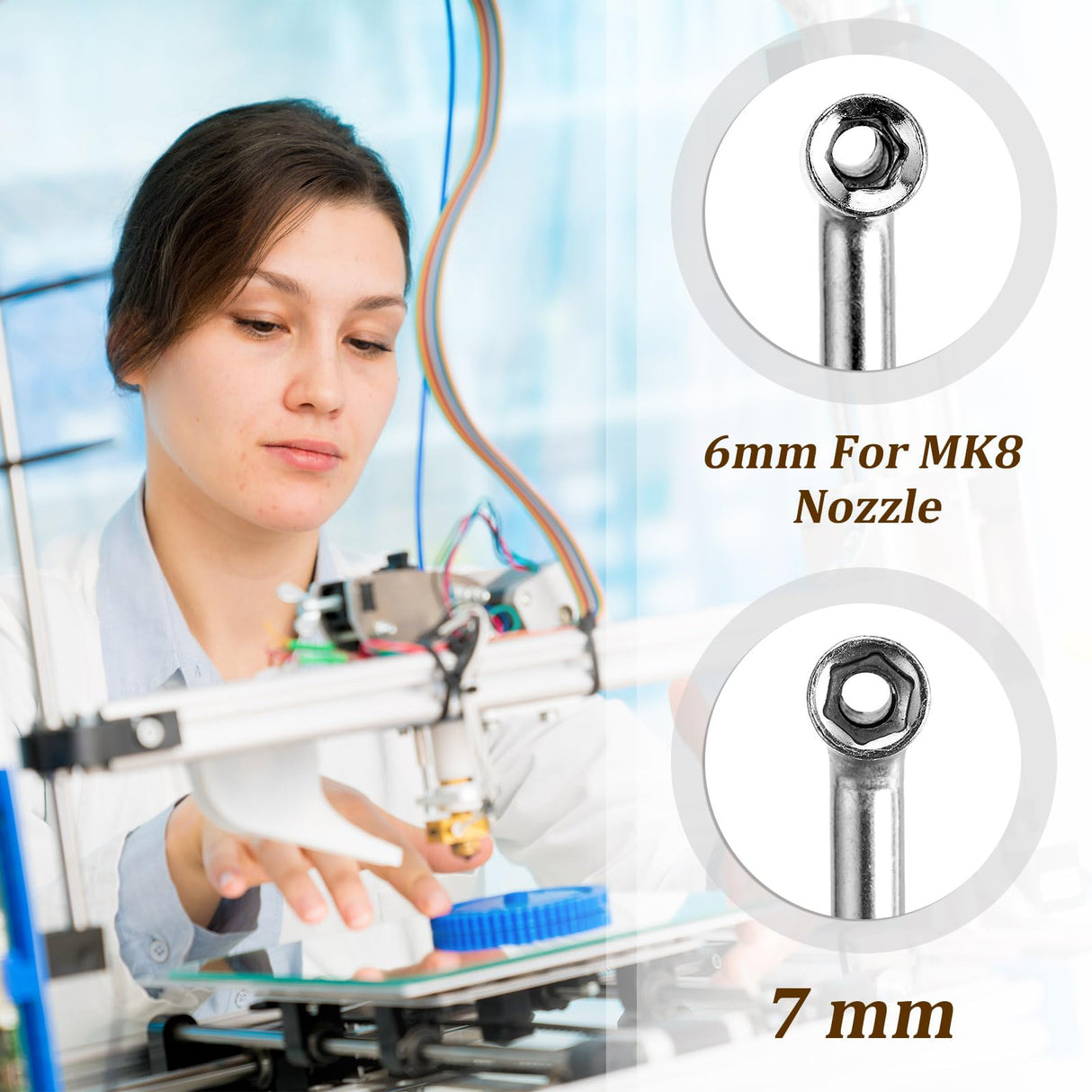 16 Pieces 3D Printer Nozzle Wrench Cleaning Kit,10 Nozzle Cleaning Pins with Storage Box 2 Tweezers 2 Cleaning Copper Wire brushes 2 L-shaped Wrench Tool for 3D Printer Accessories Zhehao