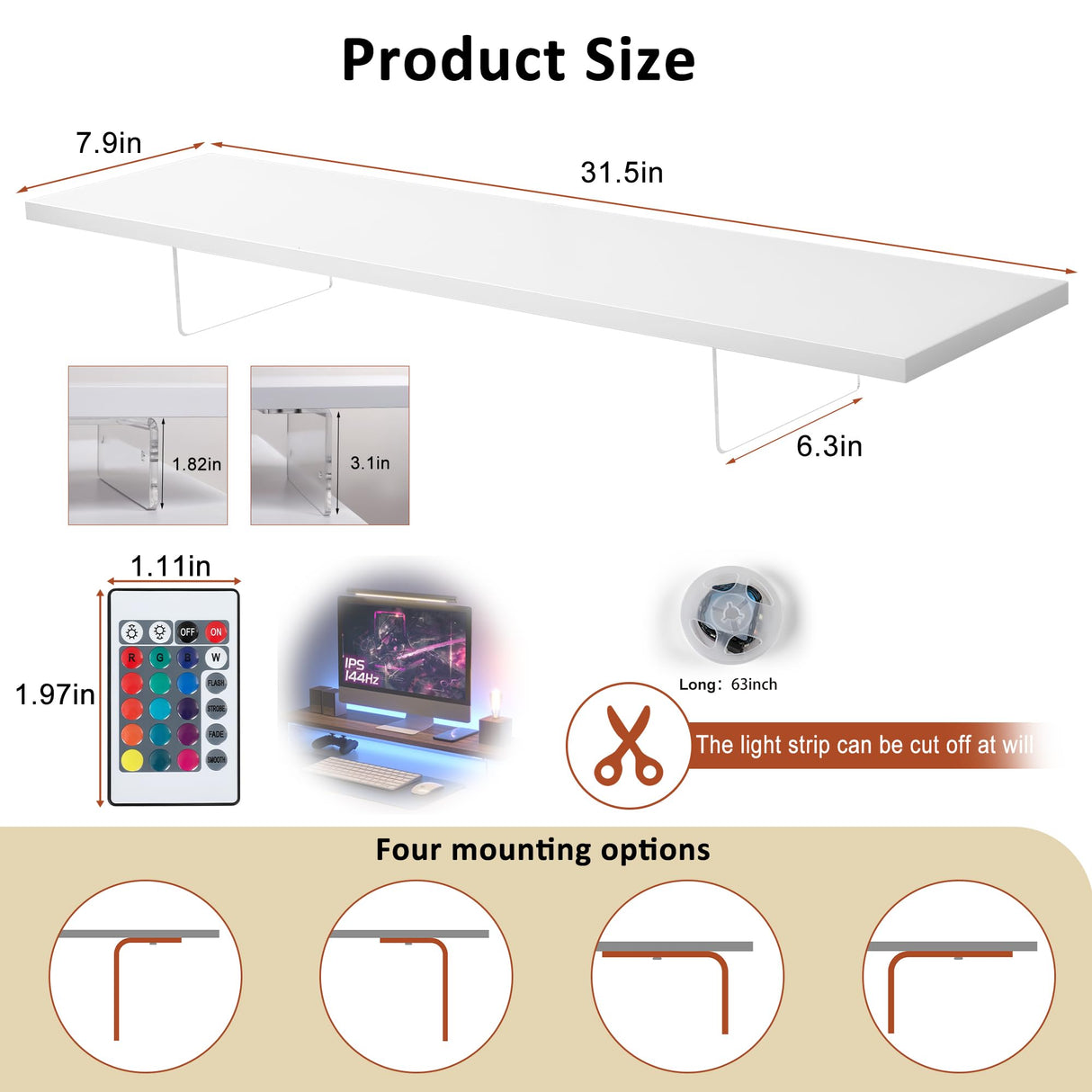 LA QUEENIE Monitor Stand Riser,Wood & Acrylic Computer Monitor Stand with LED Light,Desk Accessories Desktop Organizer Stand for Computer,Laptop,Printer,PC & TV Screen Riser LA QUEENIE