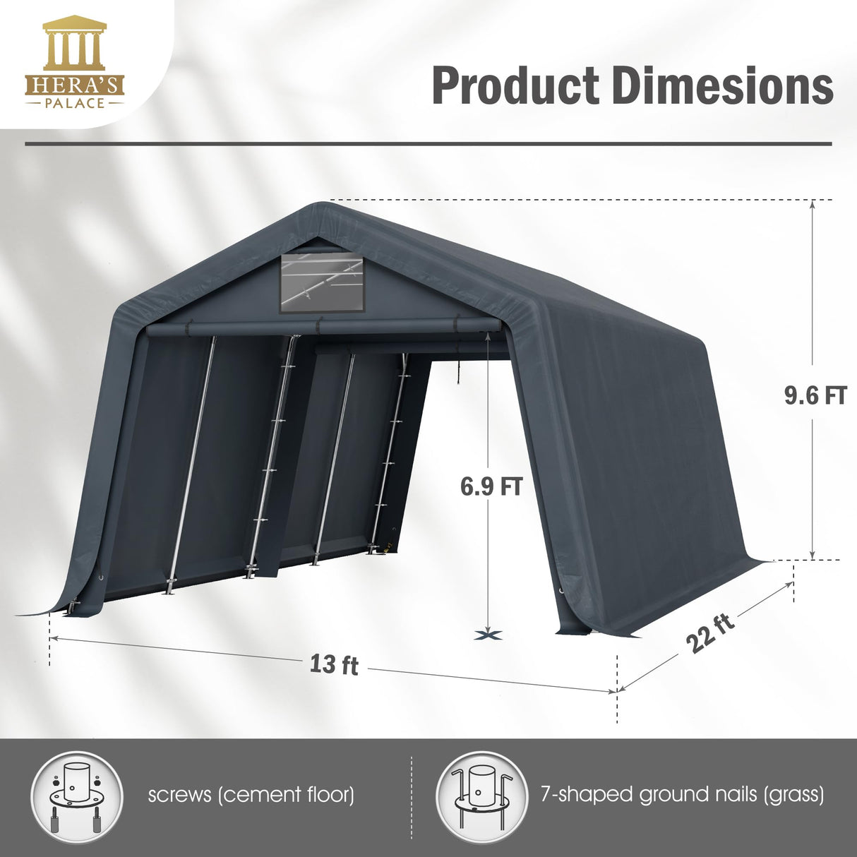 HERA'S PALACE 13x22 ft Heavy Duty Carport Portable Canopy Storage Shelter Shed with Metal Frame and Divider Curtain All-Season Tarp for Car Boat Truck Motorcycle HERA'S PALACE