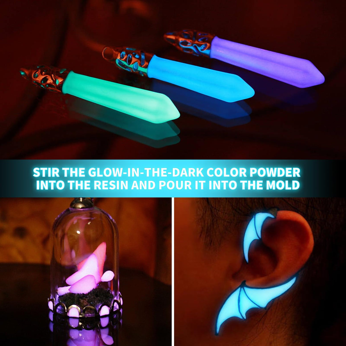 Zdspoxy Glow in The Dark Pigment Powder, 12 Colors Luminous Powder Set for Epoxy Resin, Fine Arts, DIY Crafts, Nail Art, Halloween, Party - 20g Each, 240g Total, Safe and Long Lasting Zdspoxy