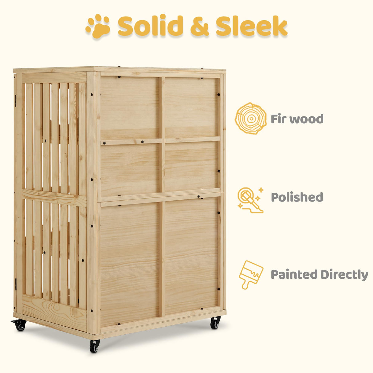 MCombo Wooden Cat Houses for Indoor Cats, Luxury Cat House with Scratching Pad, Lockable Doors, Wheels, CT090 MCombo