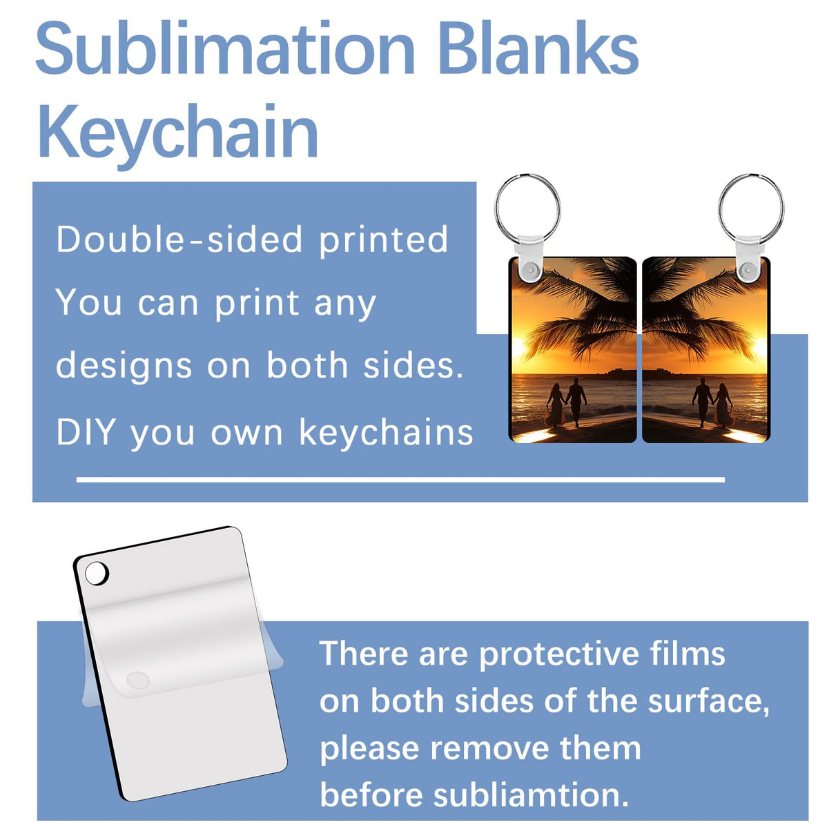 LaiHiulaan 120 Pcs Sublimation Keychain Blanks Rectangle Bulk Products Double Sides 40 MDF Sublimation Keychains Blank with 80 Rings and Clips Heat Transfer for Craft LaiHiulaan