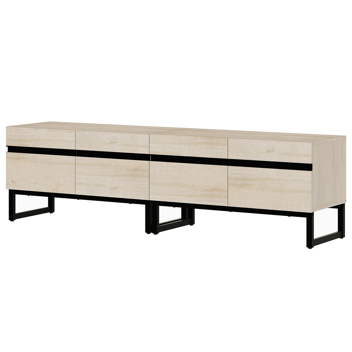 WAMPAT Modern TV Stand with Storage Cabinets for 75 Inch TV, Wood TV Entertainment Center TV Media Console Table with Metal Leg for Living Room,Light Oak WAMPAT