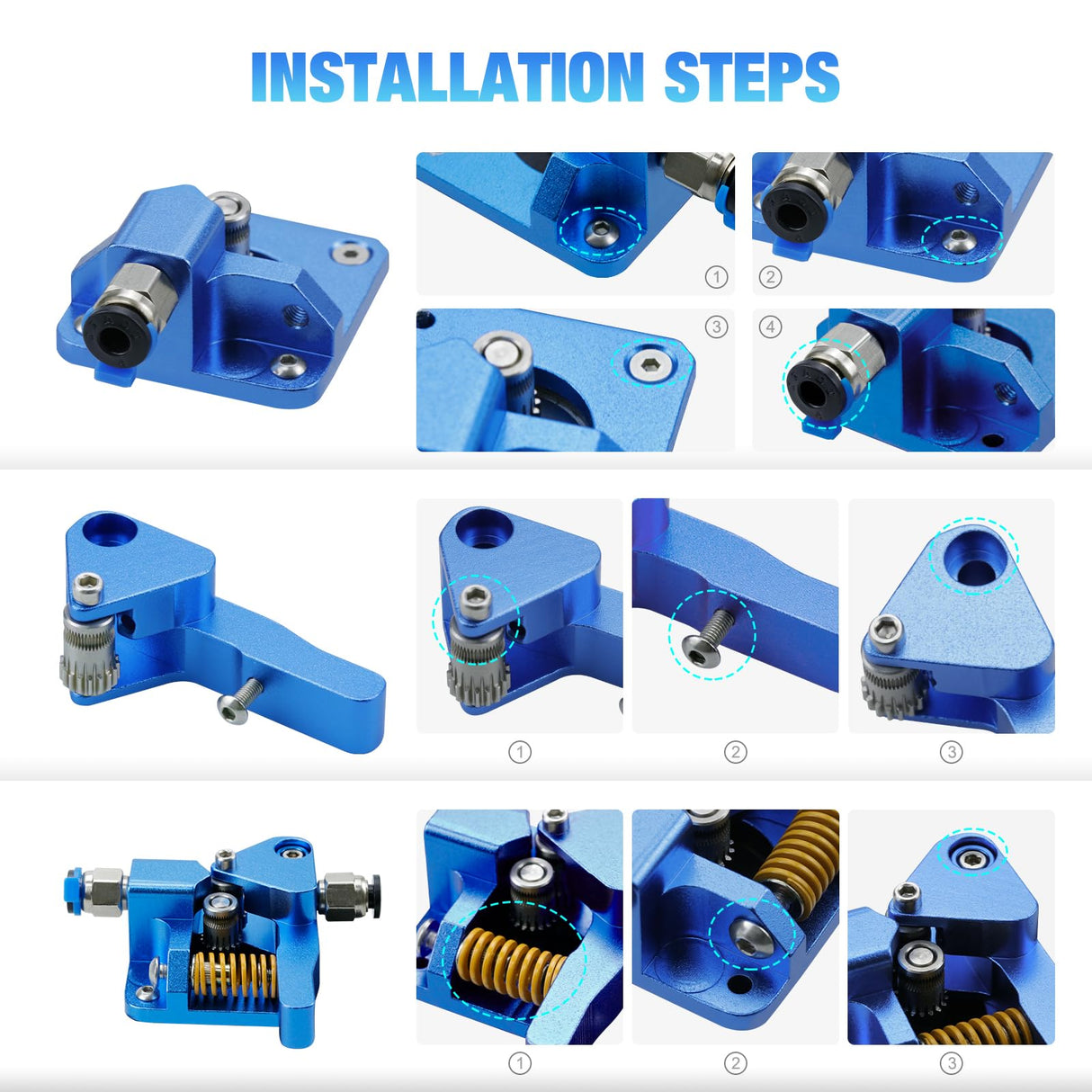 3D Printer Extruder for Ender 3 Dual Gear Filament Bowden Extruder, Aluminum Drive Feeder Upgrade Kit,Compatible with Creality Cr-10s Cr10s Pro Ender-3 Ender 3pro Ender 5 (Dual Gear Extruder) Xirbbo