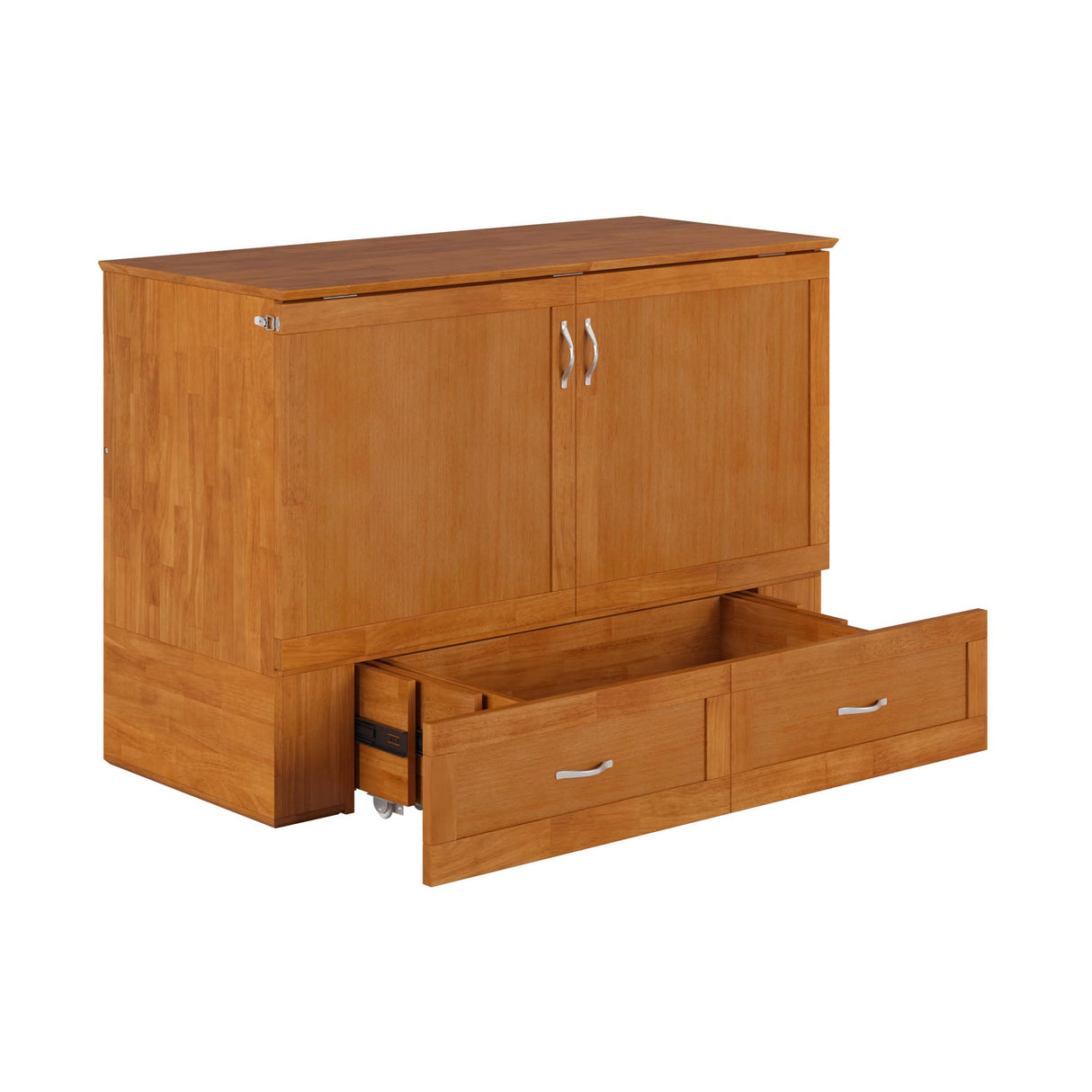 AFI Hamilton Full Murphy Bed Chest with Mattress, Storage, and Built-in Charger in Light Toffee AFI