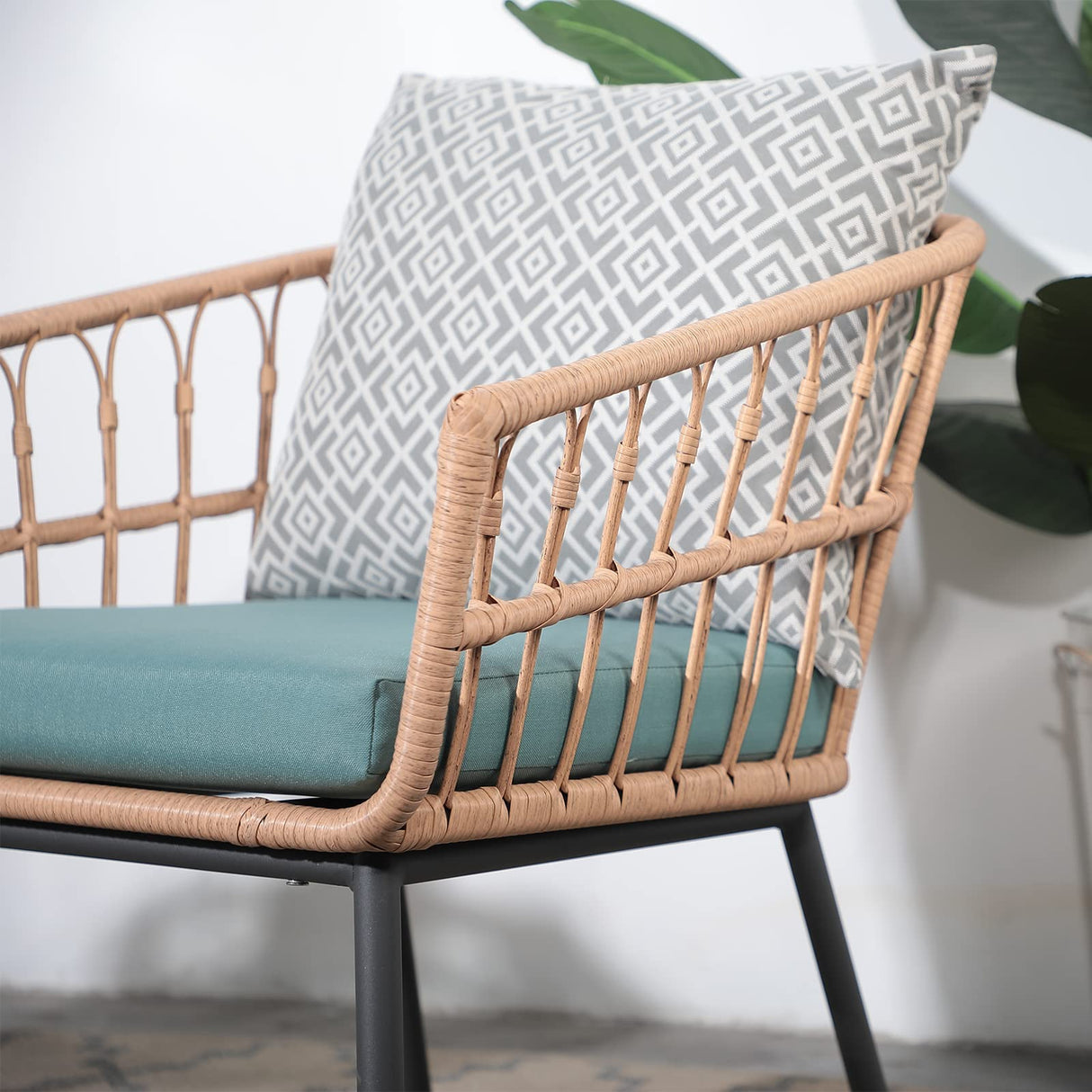 Yangming 3 Piece Patio Furniture Outdoor Conversation Bistro Set with Tempered Coffee Table and Wicker Chairs for Garden Balcony Backyard Yard Poolside, Green Yangming