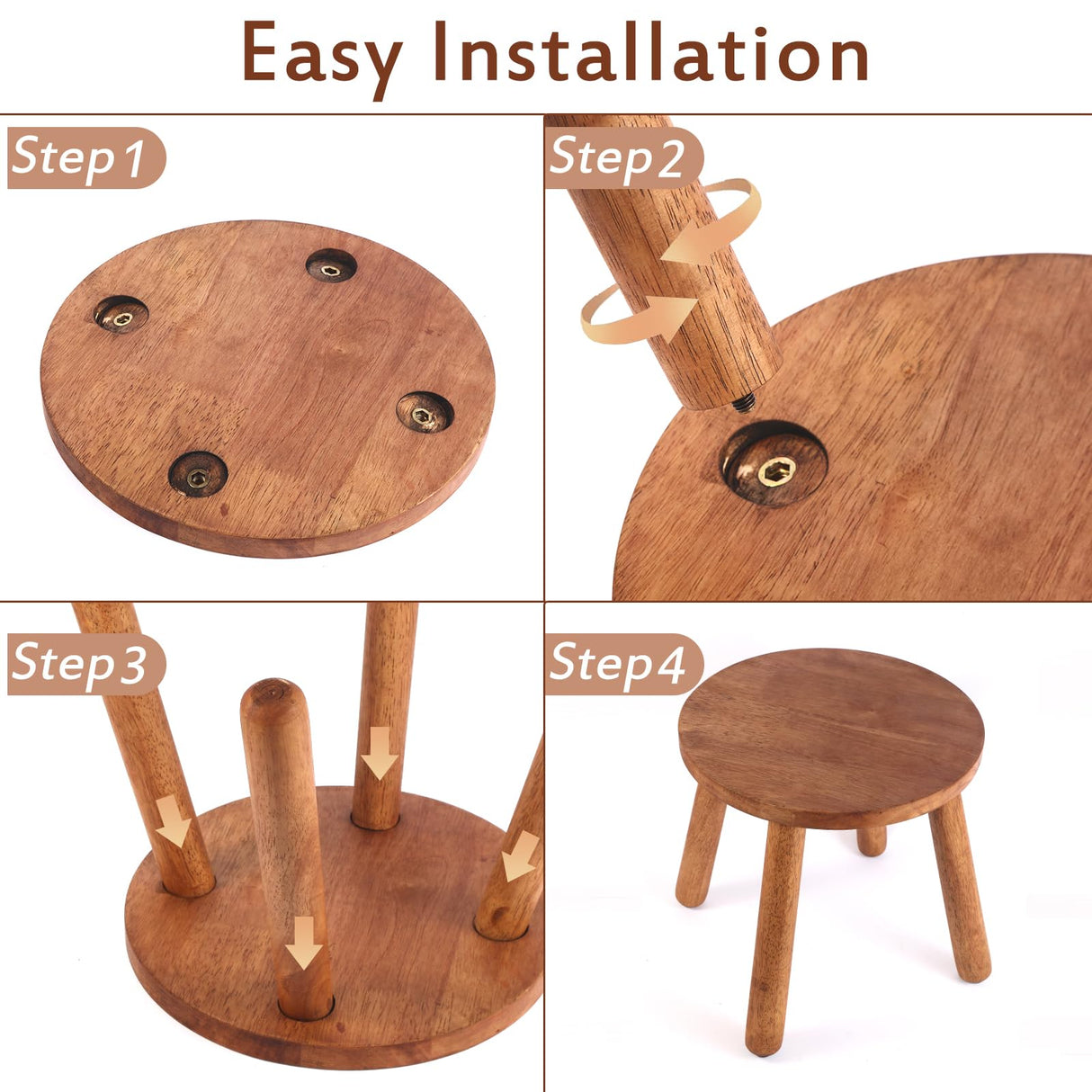zaowofires Round Solid Wooden Step Stool, Garden Stool,11.8''H,Plant Stool ,Wood Stool Legs Detachable for Plant Stand, Kitchen, Bathroom,Bedroom,Livingroom (Walnut, 11.8inch) zaowofires
