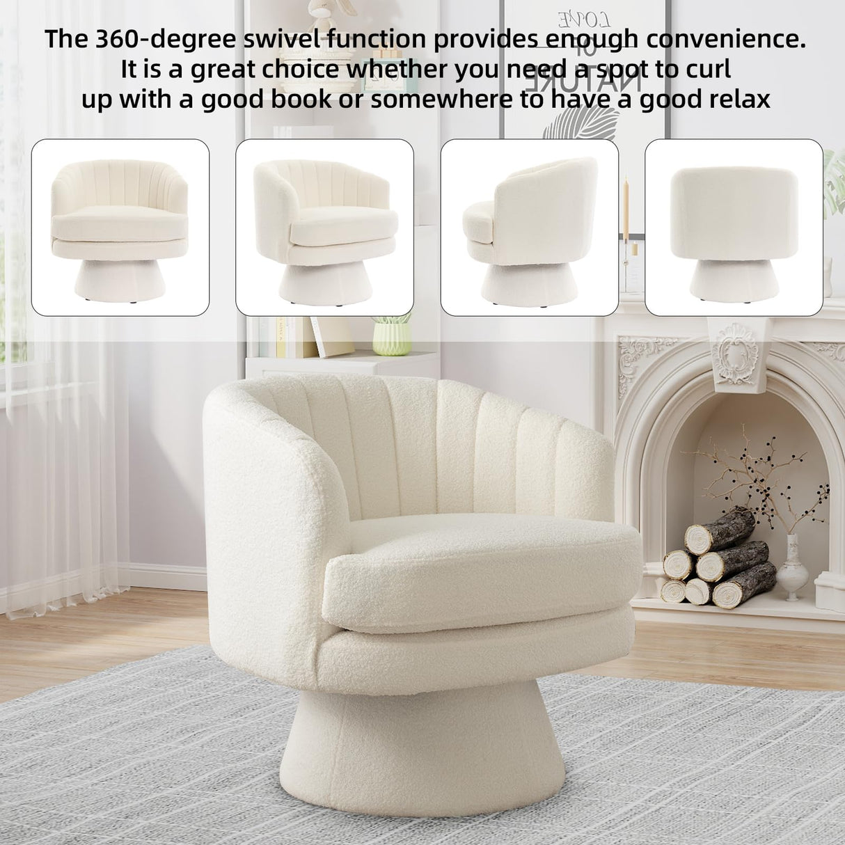 Phoenix Home Swivel Barrel Accent Chair, Mid Century 360 Degree Swivel Barrel Chair, Overstuffed Round Reading Lounge Chair Berber Fleece, Ideal for Living Room, Bedroom, Living Room, Office, Beige Phoenix Home