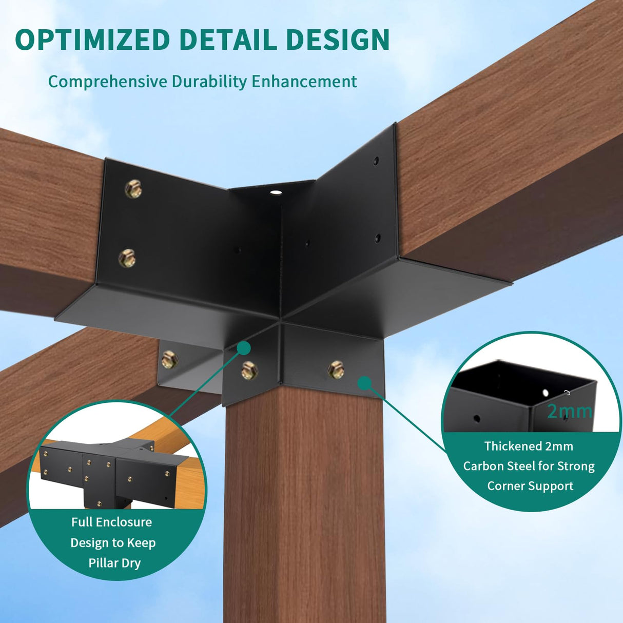 Pergola Brackets 4x4, Pergola Kit Includes 2 Pcs 4-Way 90° Angle Corner Bracket with 2 Pcs Pergola Post Base for 4x4'' (Actual: 3.5x3.5 Inch) Lumber MAHOOMMAKH