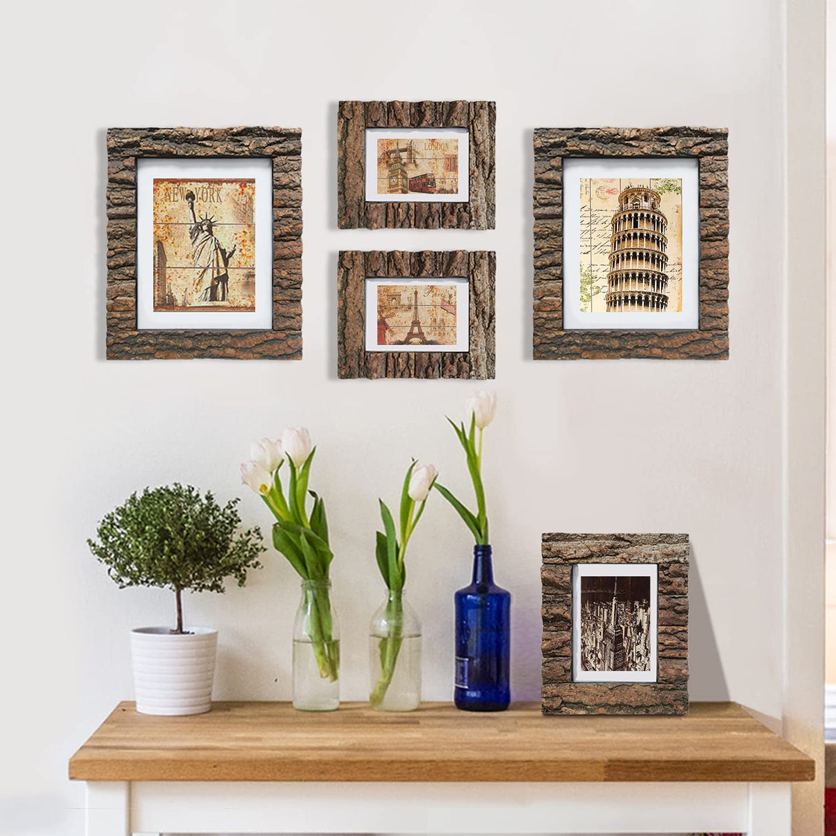IKEREE 5x7 Rustic Farmhouse Distressed Picture Frame Made of Solid Wood and Real Bark for Table Top Display and Wall Mounting… IKEREE