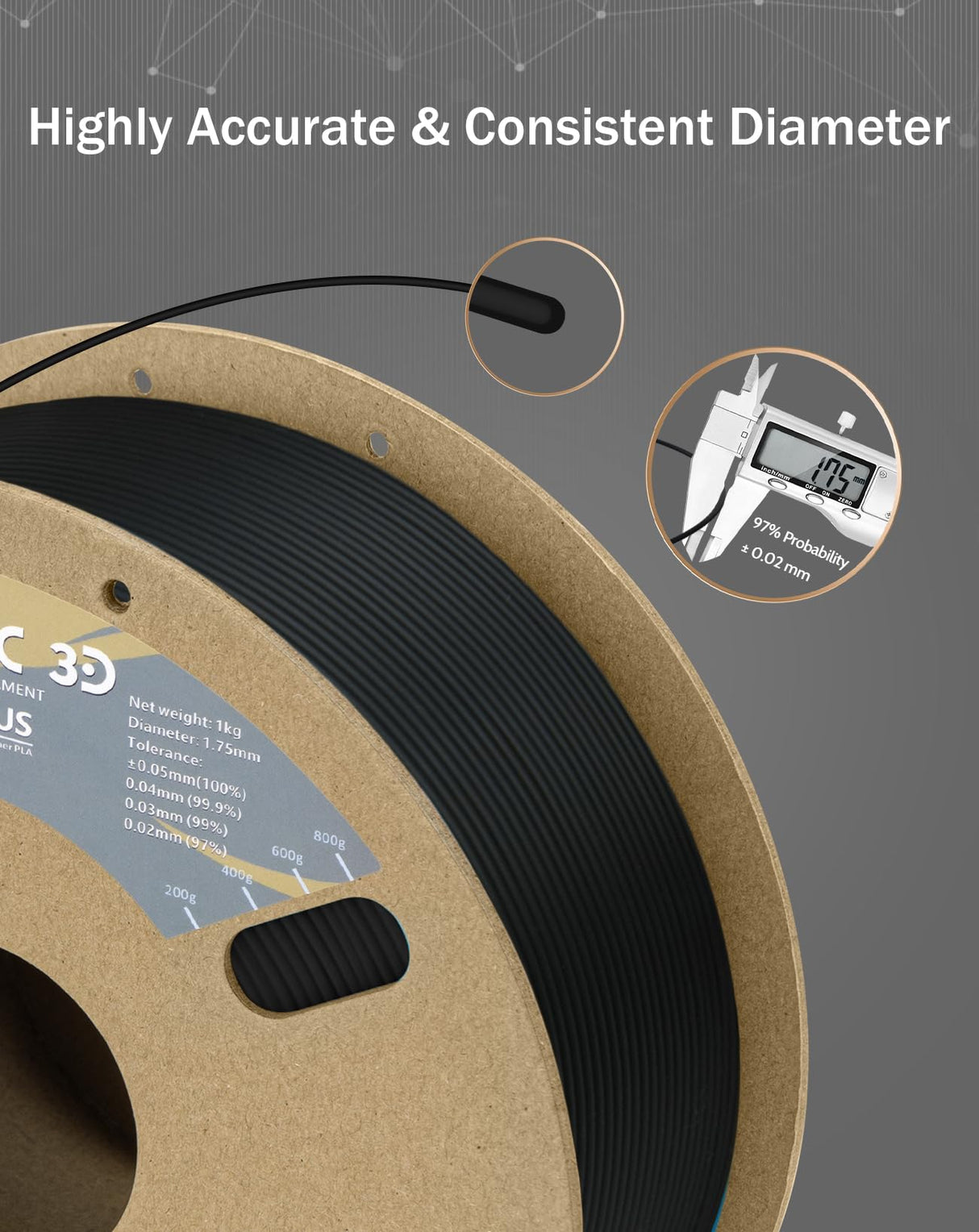 DURAMIC 3D PLA+ Filament 1.75mm 2Kg Black, PLA Plus Filament 2 Pack 1kg Spool(2.2lbs) Tougher and Stronger, Dimensional Accuracy Probability +/- 0.02mm DURAMIC 3D