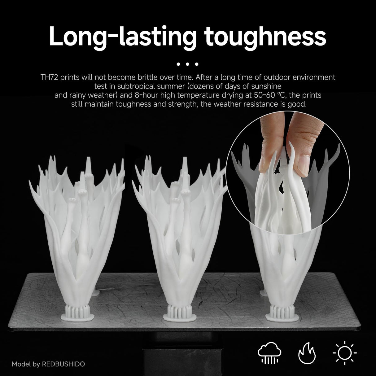 RESIONE 3D Printer Resin, TH72 Flexible Tough Resin with Long-Lasting Toughness and High Elongation, 3D Printing Impact Resistant for Figurines (White 1KG) RI RESIONE