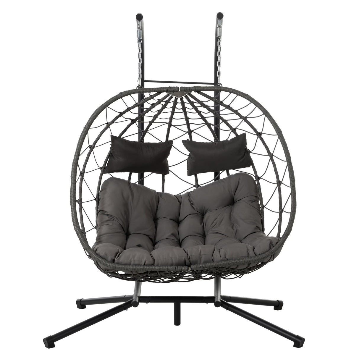 AOPNOMU 2 - Person Hanging Egg Chair with Stand, Steel Frame, for Outdoor & Indoor Use Double Wicker Egg Chair for Patio, Garden, or Balcony Dark Gray AOPNOMU