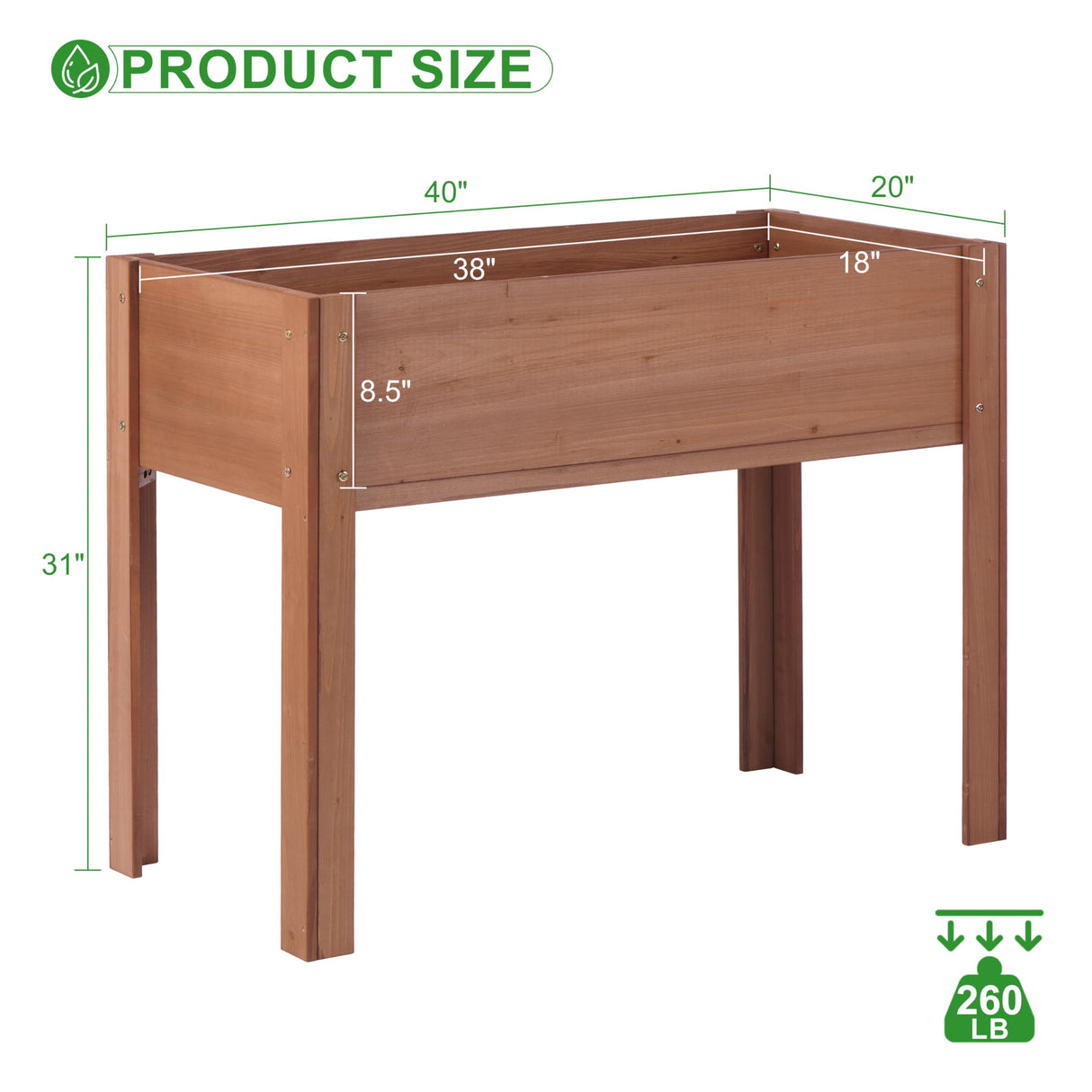 Raised Garden Bed with Legs, 40x20x31'', Solid Wood Elevated Planter Box for Outdoor Backyard Patio Wood-Natrl