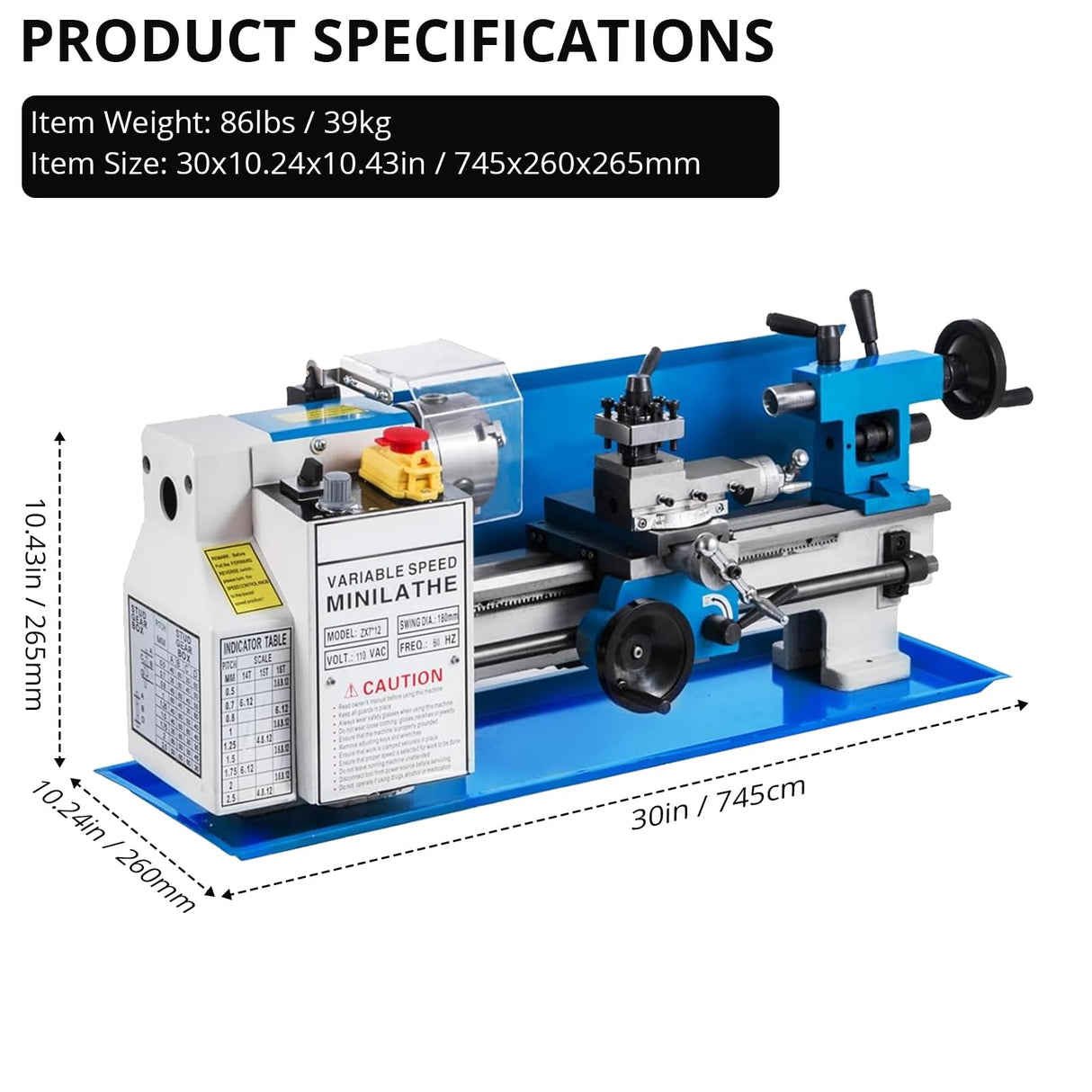 Metal-Lathe-Machine Threading Turning Drilling - Metalworking Machine 550W Mini Metal Lathe 7" x 12" Benchtop with 3-Inch 3-Jaw Chuck Double Feed Tool Box and Dirll Euker