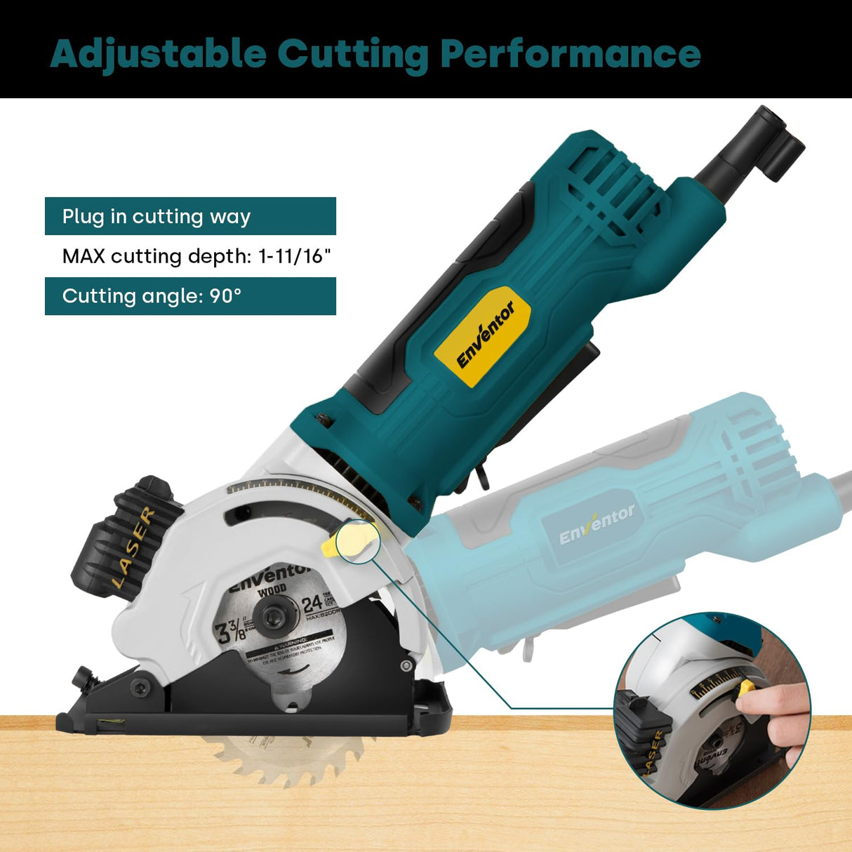 Enventor Mini Circular Saw, 4.8A Electric Circular Saws Corded with Laser Guide, 4000RPM, 3 Saw Blades 3-3/8" Max Cutting Depth 1-1/16", Compact, Power for Wood, Soft Metal, Tile, Plastic Enventor