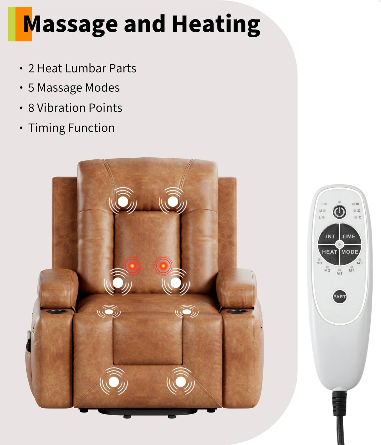 GarveeHome Power Recliner Chair - Heat and Massage, Adjustable Electric Recliner Ergonomic PU Leather Single Sofa, Tall Back, Padded Seat, Lazy Chair for Living Room GarveeHome
