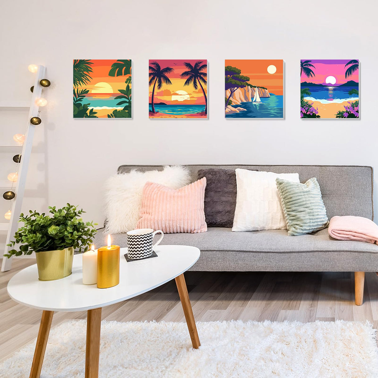 HEIBAGO Framed Paint by Numbers kit for Kids, 4 Pack Landscapes Paint by Numbers for Kids Ages 8-12, Sun Paint by Numbers Kits Children Beginner, DIY Acrylic Oil Painting for Home Wall Decor 8x8 inch HEIBAGO