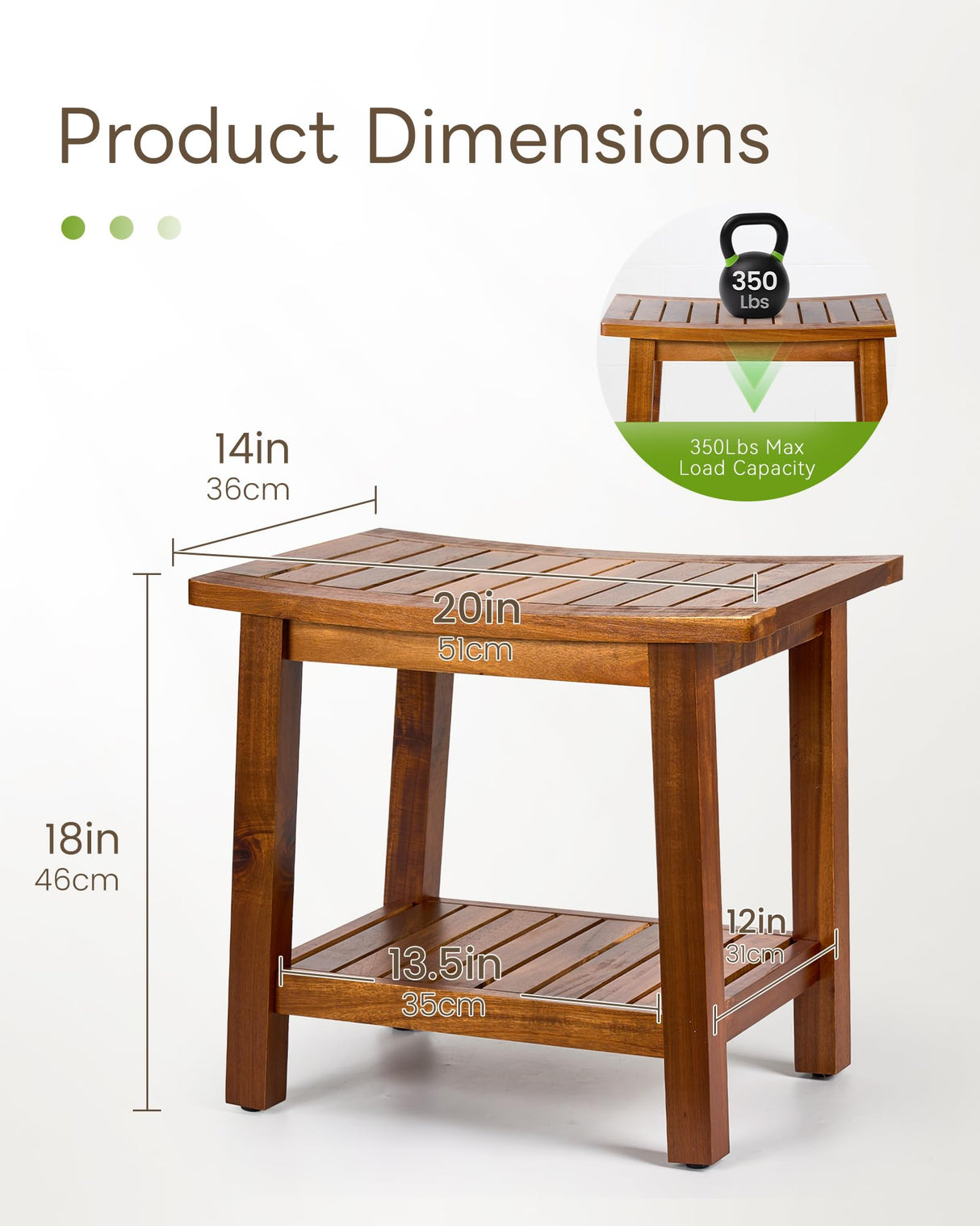 Upolana Outdoor Shower Bench, 20" Solid Acacia Wood Shower Stool Waterproof Shower Seat with Storage Shelf for Bathroom - SB001 Upolana