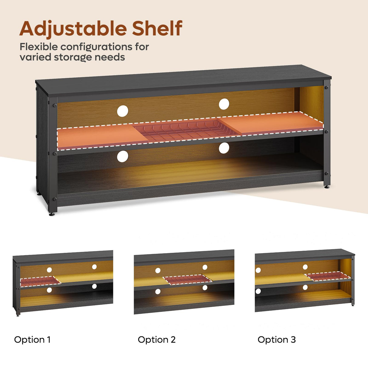 Bestier Gaming TV Stand with LED Light for TVs up to 60 Inch, Entertainment Center with Adjustable Shelves, Modern Industrial TV Media Console with Storage Shelves for Living Room Bedroom, Black Bestier