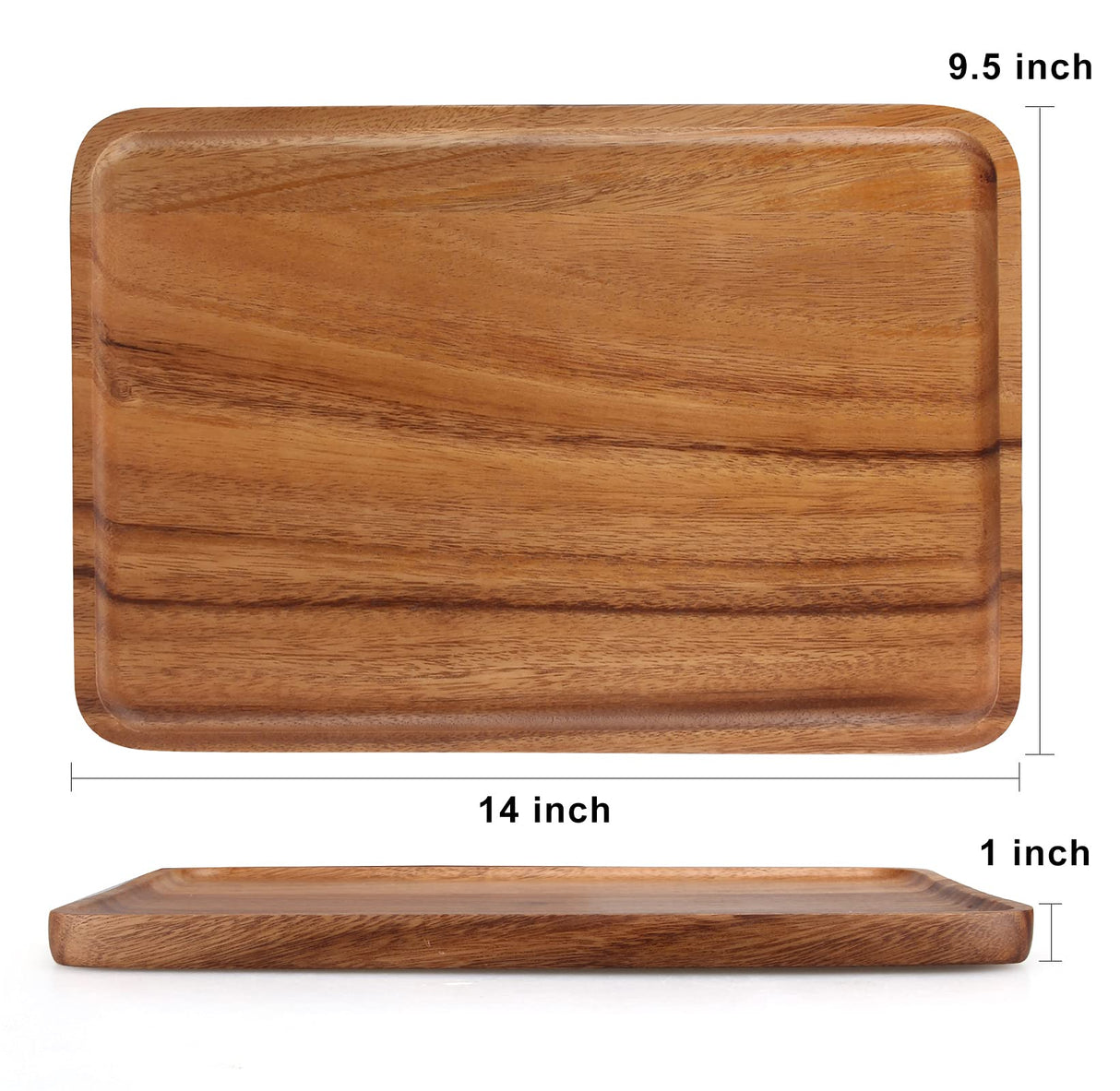 2 Pcs Wooden Rectangle Serving Trays for Ottoman Bar Party Food Tray Large Fruit Rectangular Platter Best Acacia Wood Plates for Decor Cheese Serving Board Snack Tray Charcuterie Boards Serving Dishes Ayiaren