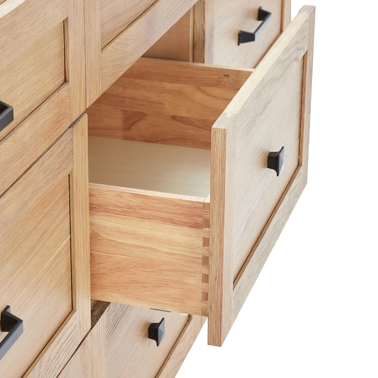 ARIEL Monroe 72 inch Double Bathroom Vanity with Sink in White Oak, 1.5" Edge Carrara White Quartz Countertop and Backsplash, Rectangle Sink, Soft Closing Doors, Dovetail Drawers, Matte Black ARIEL