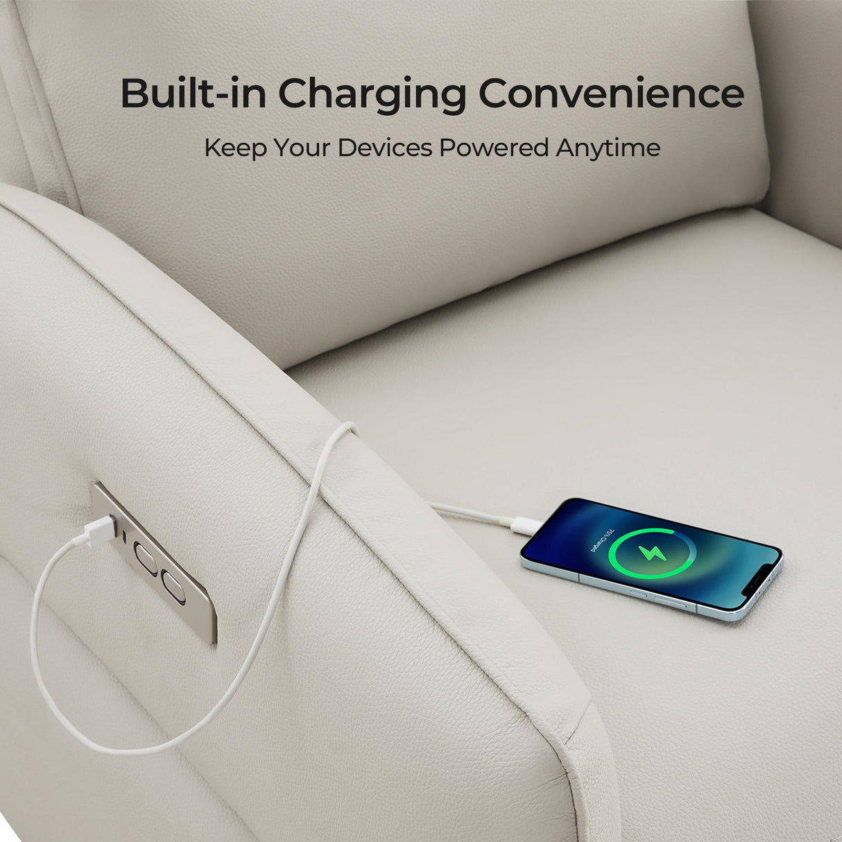 CHITA Faux Leather Power Recliner Chair, Swivel Glider Recliner for Adults, Nursery Rocking Chair with USB & Type-C Charging for Living Room, Bedroom, Creamy Grey CHITA