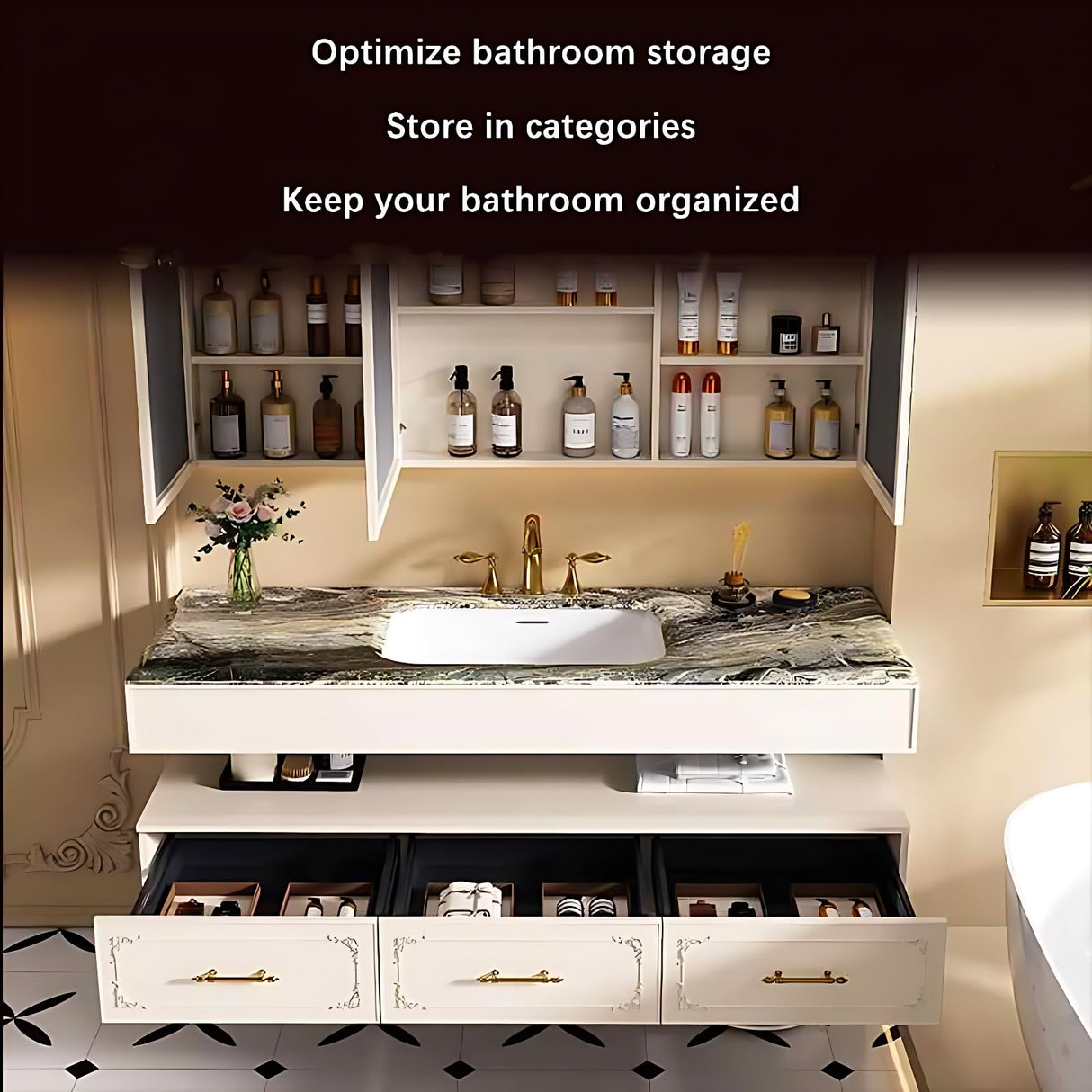 Bathroom Vanity with Sink - Single Sink Bathroom Vanity & Smart Mirror Cabinet Set, Floating Vanity Design with Bathroom Sink Cabinet, Stylish Bathroom Vanity Cabinet for Modern Bathrooms (Black, 60") ZGNBSD