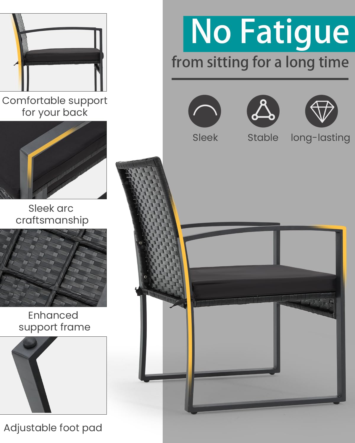 Bezseller 3 Pieces Patio Furniture Set, Outdoor Rattan Bistro Set with Coffee Table, Durable Steel Frame with Strapped Cushions for Garden, Balcony, Poolside, Backyard Bezseller