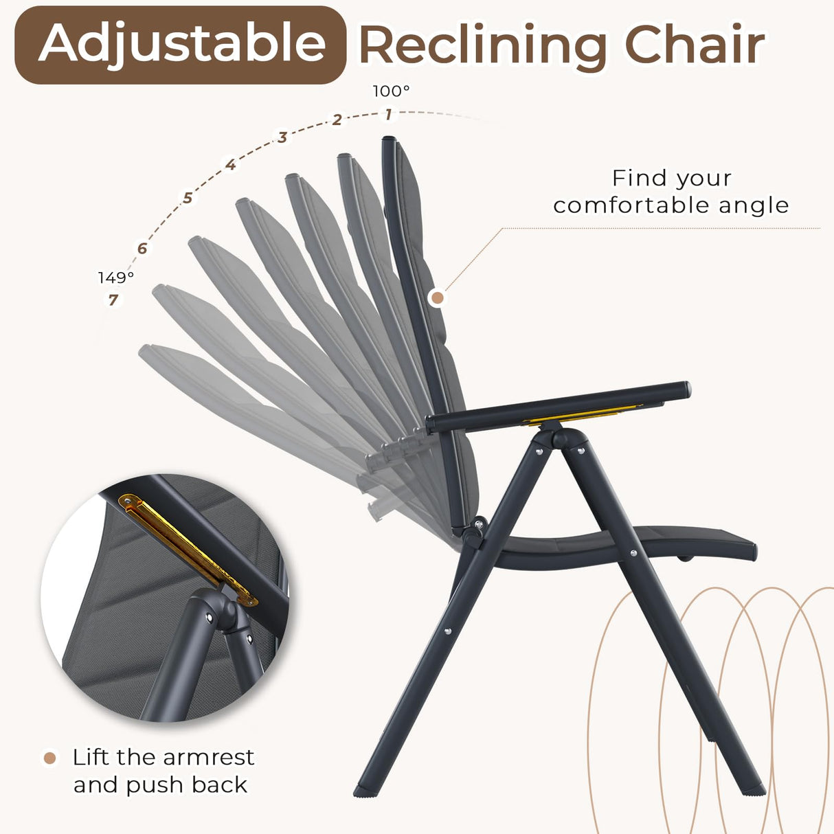 BUPPLEE 9-Piece Outdoor Dining Set with 8 Padded Aluminum Foldable Chairs & Rectangular Table with Umbrella Hole - Patio Furniture for Backyard, Balcony, Poolside BUPPLEE