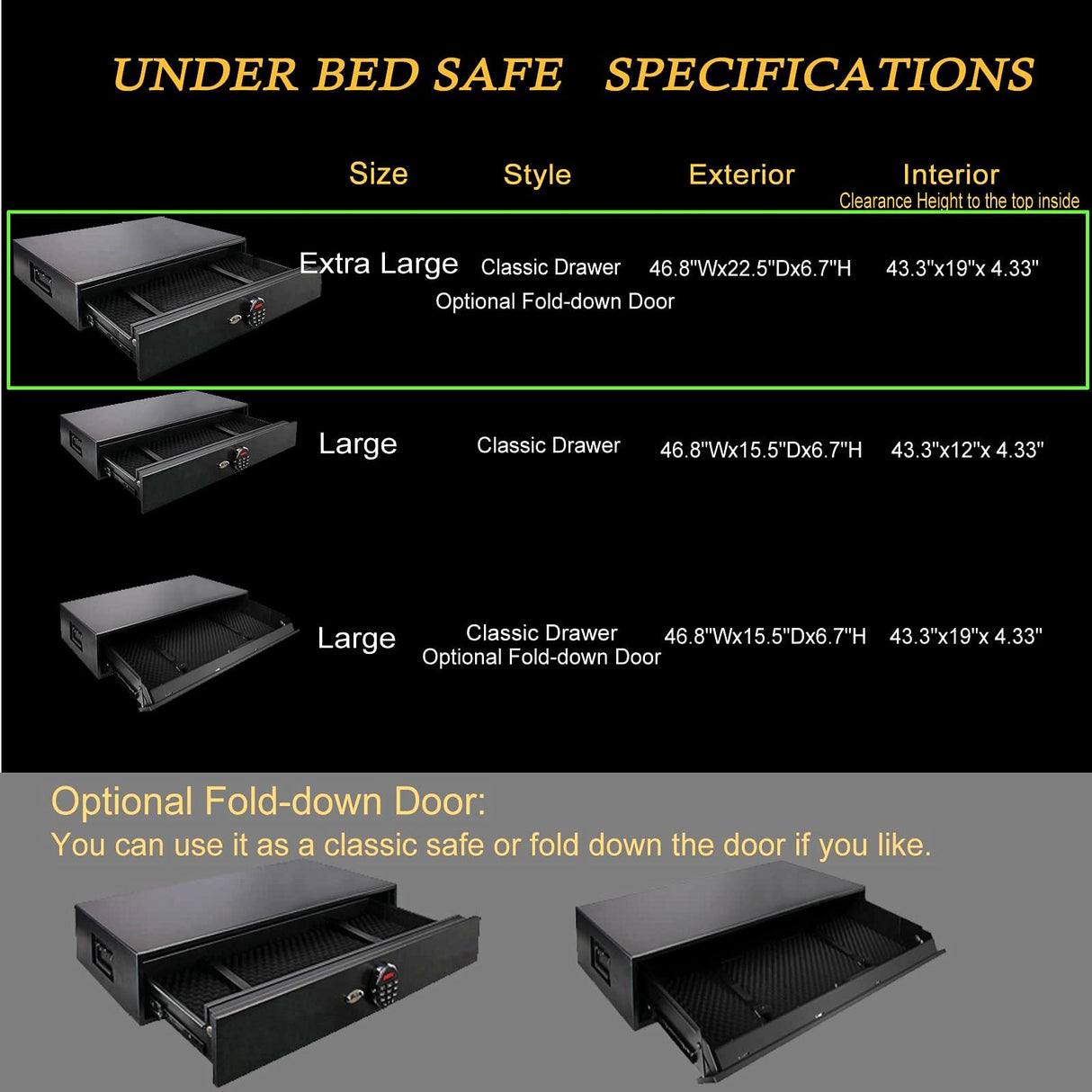 Under Bed Safe, Rapid Heavy Duty Gun Safe for Long Guns, Rifle, Shotguns, Pistols, Drawer Safe Firearm Case Box - Keypad/Key Access,Silent Mode LANGGER V