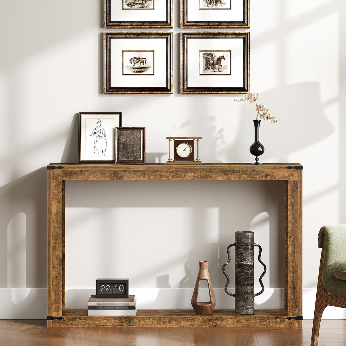 YATINEY Farmhouse Console Table, 47.2 Inches Wooden Sofa Table, Behind Couch Table with Storage, Industrial Hallway Accent Table for Living Room, Entryway, Hallway, Rustic Brown CT24BR YATINEY