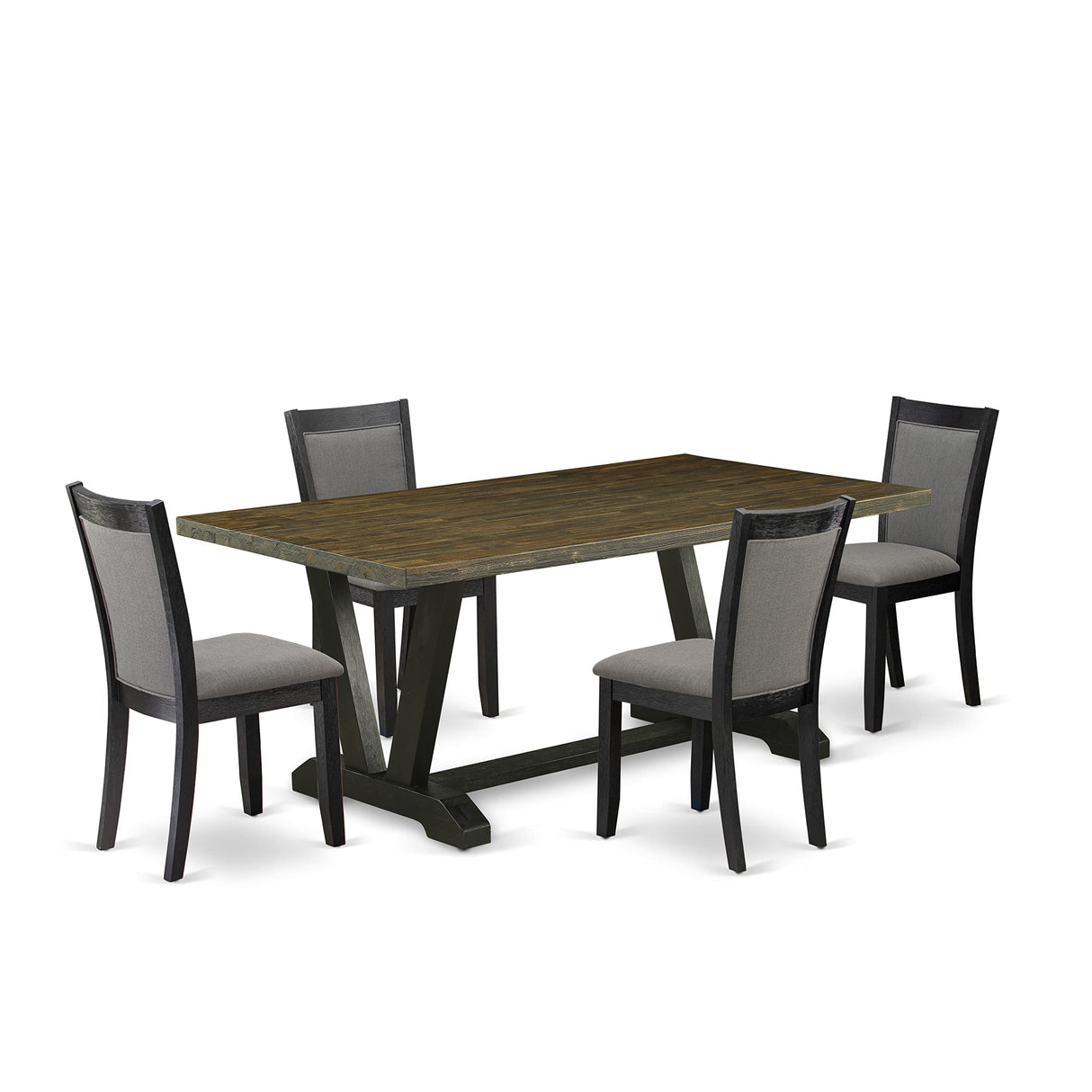 East West Furniture V677MZ650-5 5 Piece Kitchen Table Set Includes a Rectangle Dining Room Table with V-Legs and 4 Dark Gotham Grey Linen Fabric Parsons Chairs, 40x72 Inch, Multi-Color East West Furniture