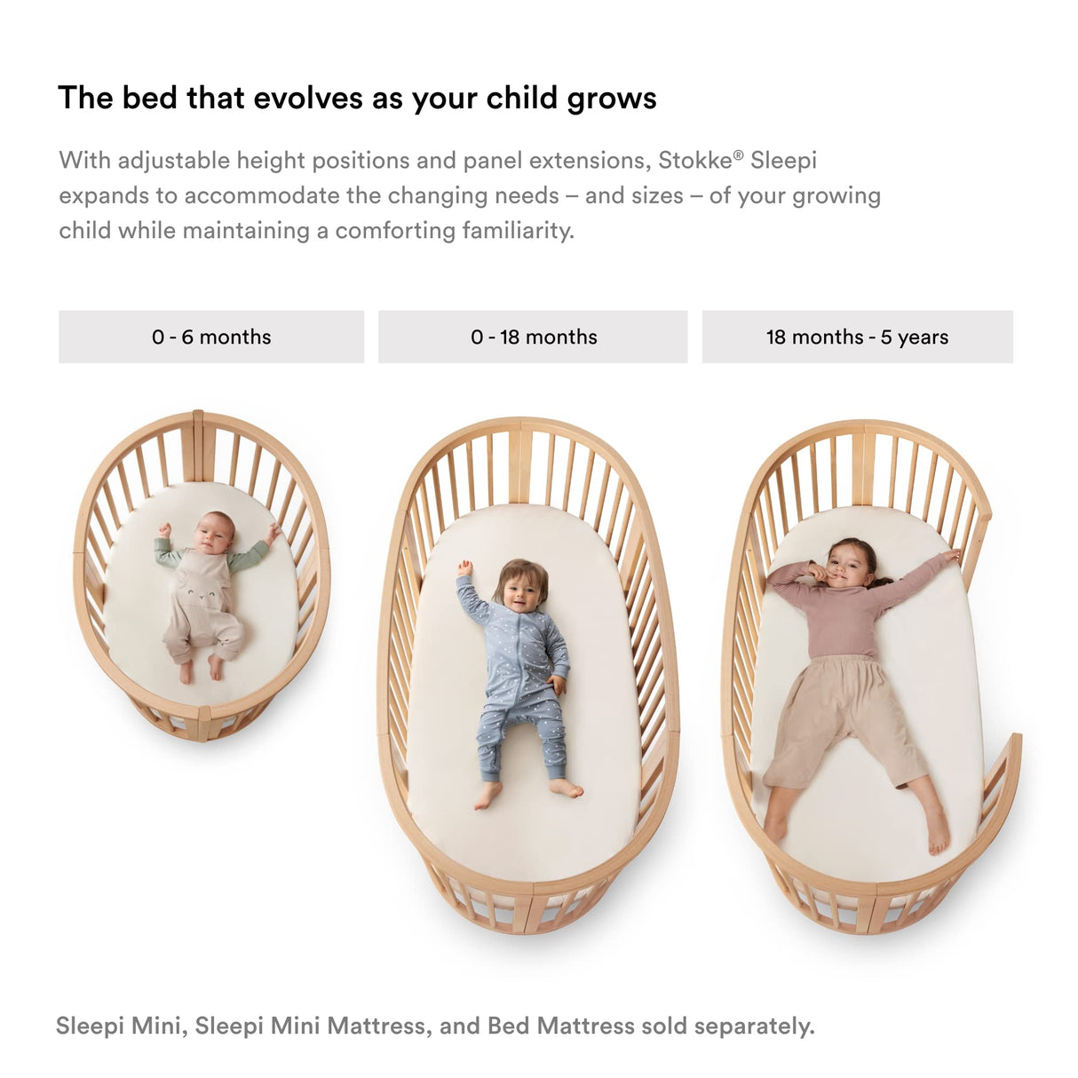 Stokke Sleepi Bed, Natural - Oval Crib Suitable for Ages 0-5 Years Old - Adjustable, Stylish & Flexible - Sturdy Beech Wood Frame Stokke