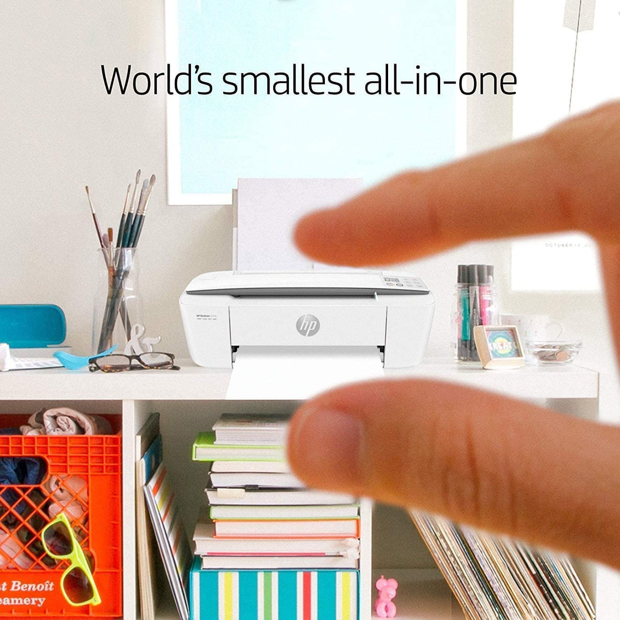 HP DeskJet 3755 Compact All-in-One Wireless Printer with Wifi Mobile Printing, Instant Ink Cartridge ready - Black/Color Combo Printer - Stone Accent (J9V91A) (Renewed) HP