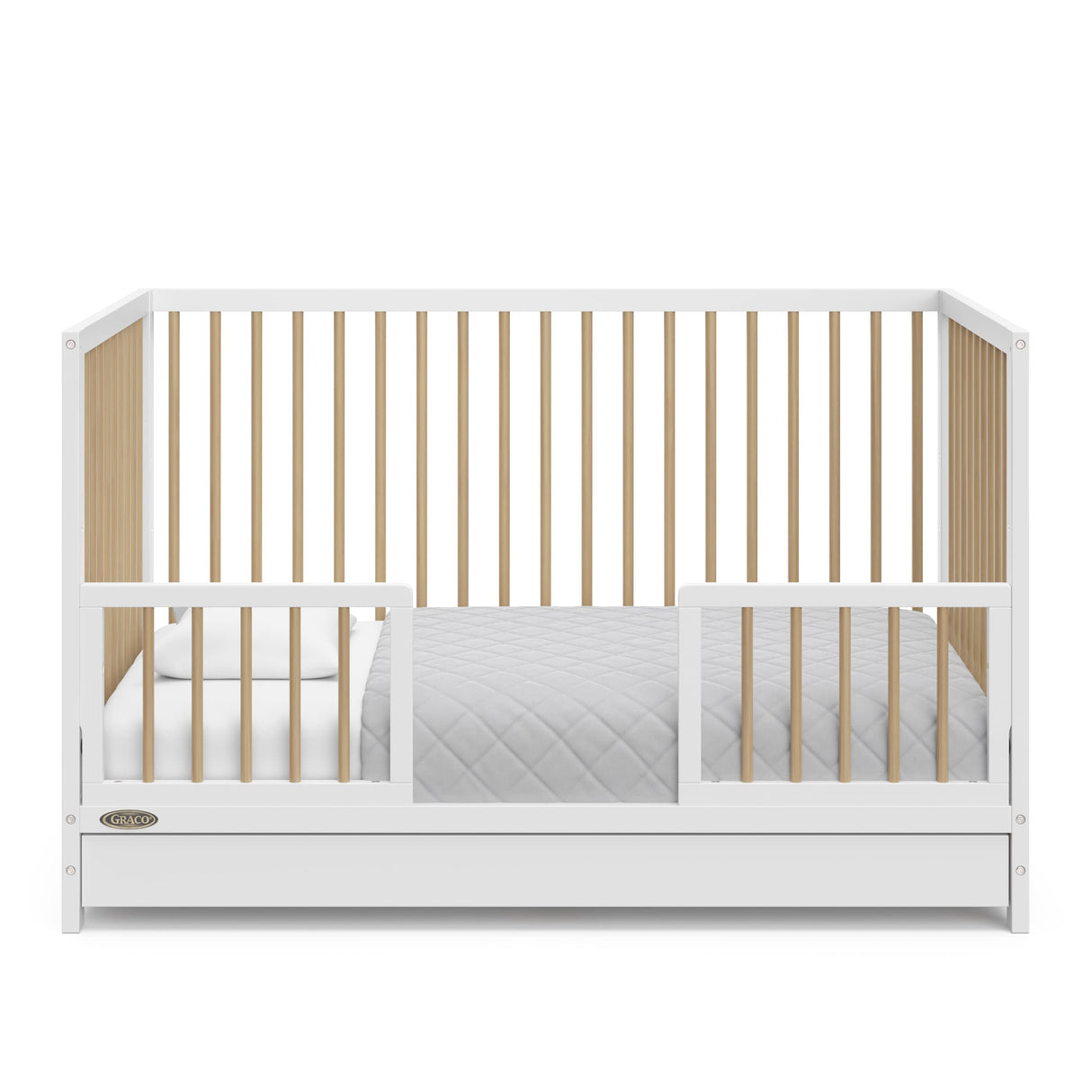 Graco Teddi 5-in-1 Convertible Crib with Drawer (White with Driftwood) – GREENGUARD Gold Certified, Crib with Drawer Combo, Full-Size Nursery Storage Drawer, Converts to Toddler Bed Graco
