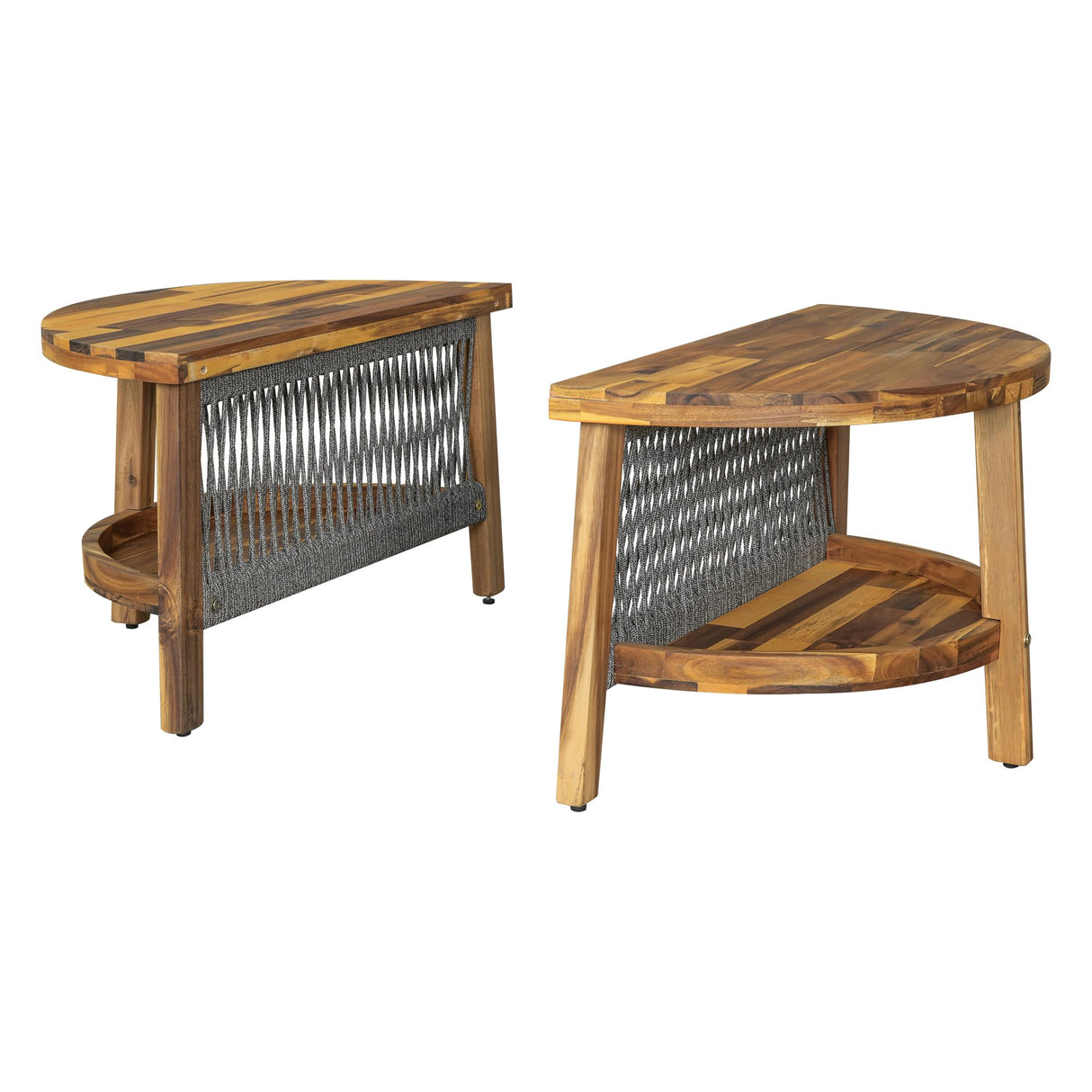 6-Person Outdoor Seating Group with Coffee Table, Half Moon Patio Sectional Sofa Set, All Weather Conversation Sofa Set with Acacia Wood Frame and Thick Cushions for Backyard Poolside (Beige+Acacia) XD Designs