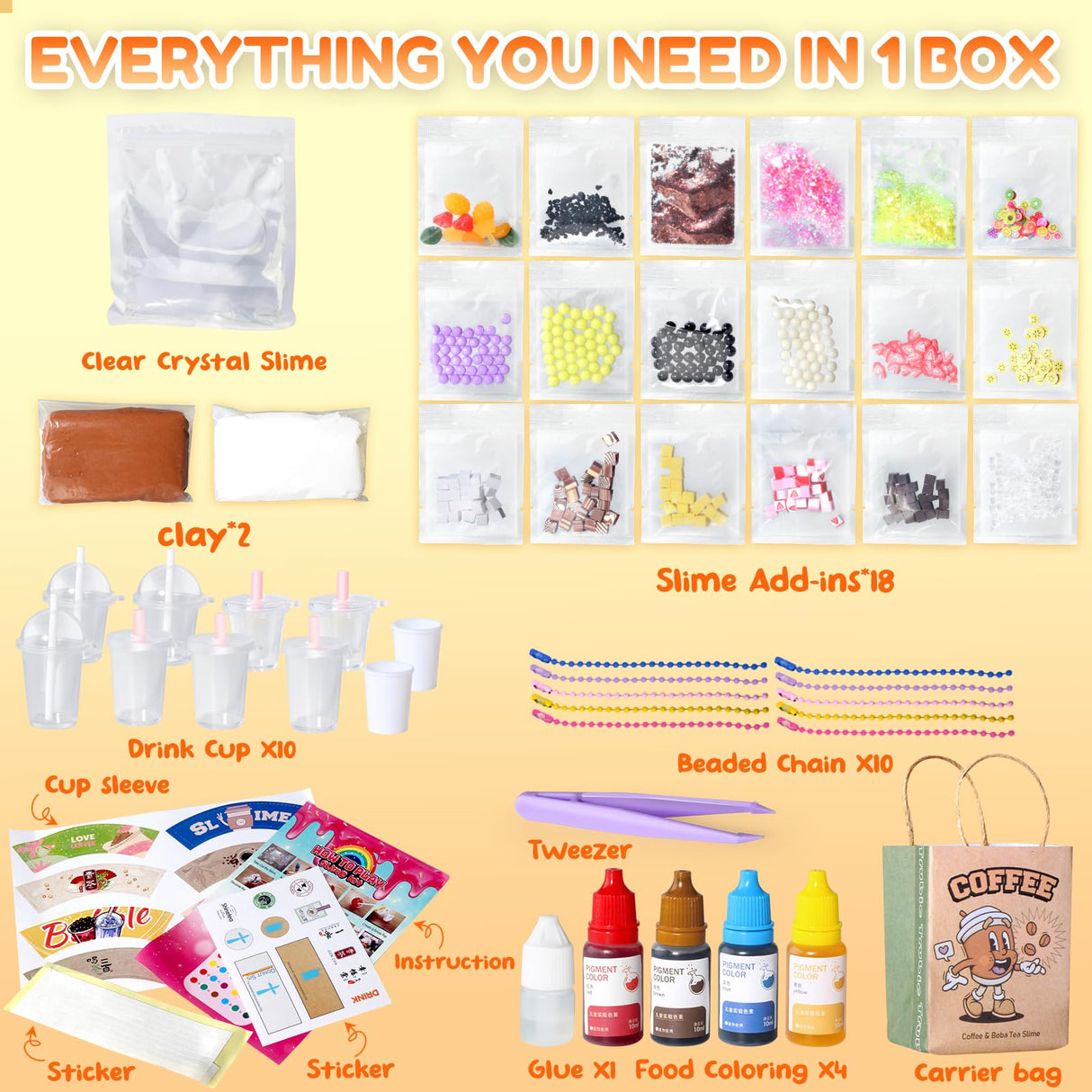 Trubic Miniature Cafe & Boba Tea Slime Making Kit for Girls Ages 8-12, 53PCS Mini Coffee & Bubble Tea Dessert Cup, DIY Pretend Play Food Set, Kitchen Toys, Birthday Party Gift for Kids 6 7 9 10 11 Trubic