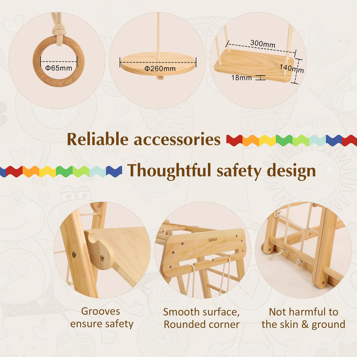 Belleur 8 in 1 Large Indoor Jungle Gym, Wooden Montessori Indoor Playground for Kids with Slide, Climbing Wall/Net, Rope Ladder, Monkey Bars, Swing, Hanging Ring, Climbing Toy for Toddler 2-8 Inside Belleur