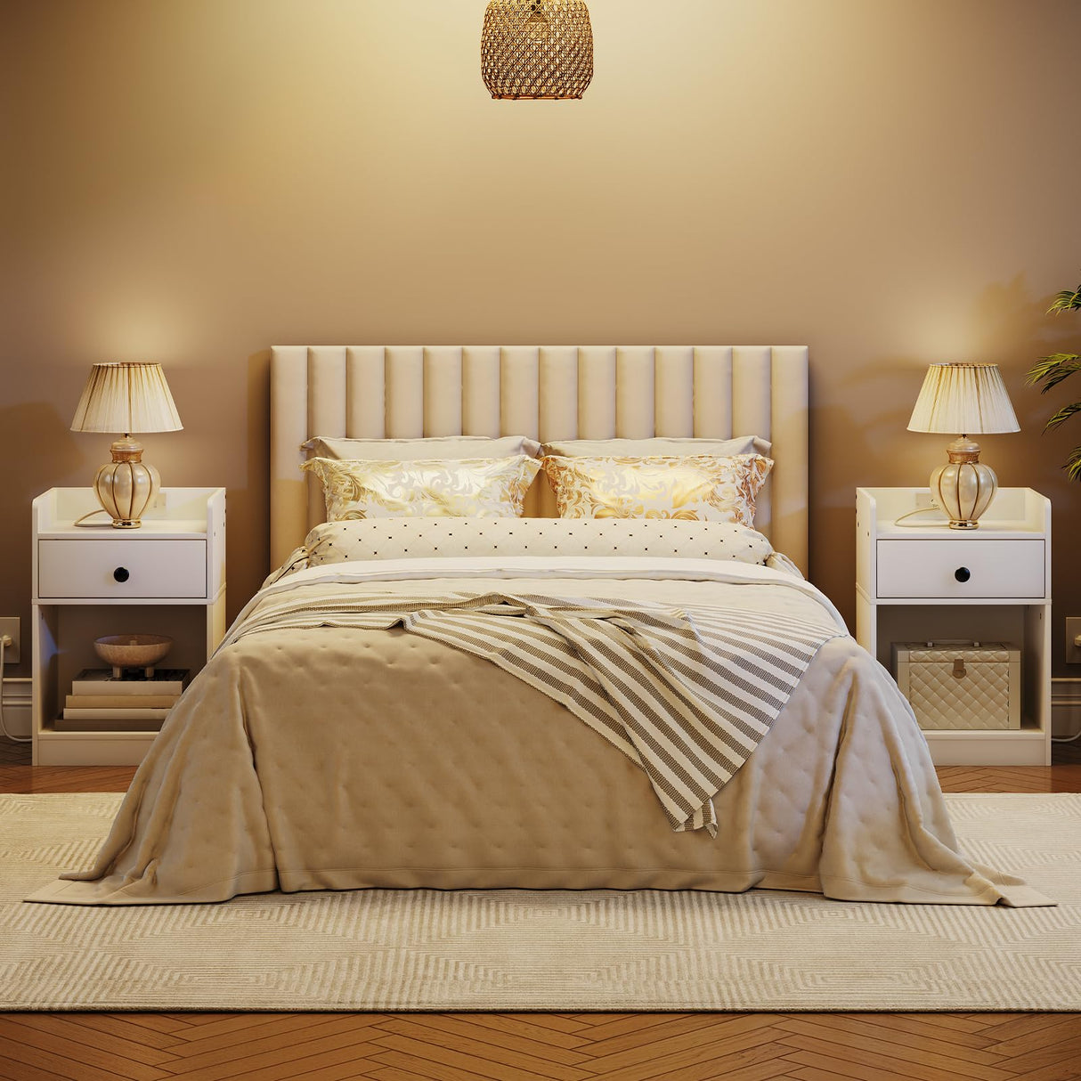 HOOBRO Nightstand with Charging Station, End Table with Drawer and Opening Shelf, Side Table with USB Ports and Outlets, Bedside Table for Bedroom, Small Night Stand Simple Style, White WT18UBZ01 HOOBRO