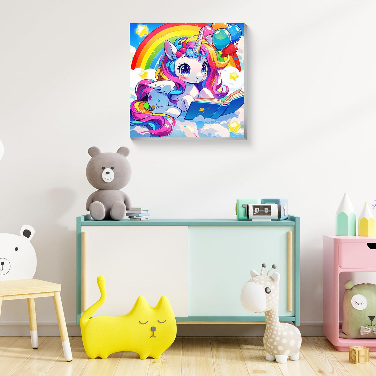 Reivworl Cartoon Paint by Numbers Kit for Kids, Cartoon Paint by Number with Frame and Easel, Paint by Number Kids Age 5-8-12 for Gifts and Decor (8X8 Inch) Reivworl