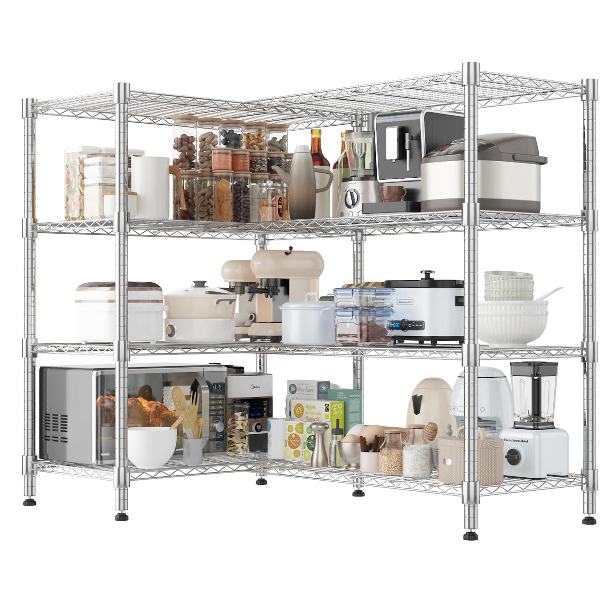 Homdox Heavy Duty Storage Shelves, 4 Tier Wire Shelving Unit, Adjustable Metal Shelves for Storage, Garage Rack Pantry Shelves Kitchen Shelving, 18"x72"x60", Silver Gray Homdox