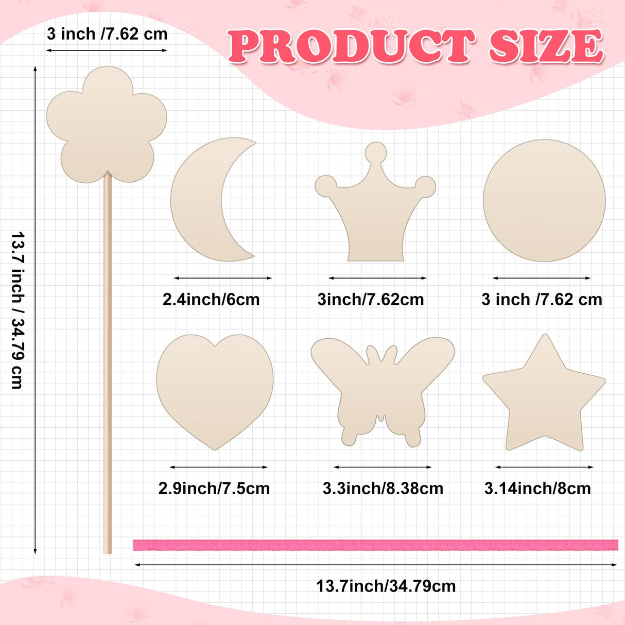 Chumia 42 Pcs Princess Fairy Wands Kit Include 28 Wooden Princess Wand, 6 Gem Stickers, 8 Ribbons, Birthday Party Supplies, Unfinished DIY Moon Butterfly Make Your Own Wand Chumia