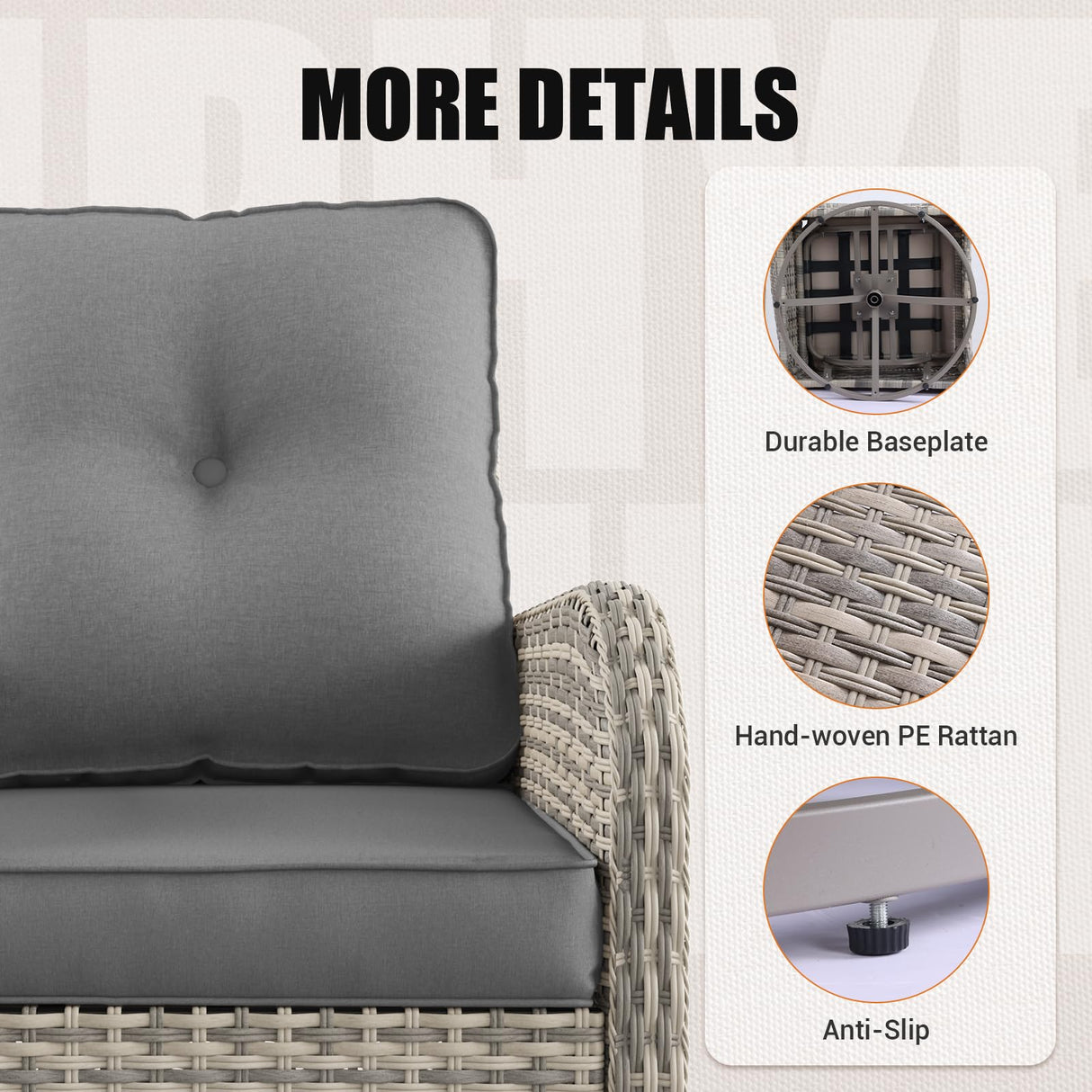 Muphyers 11-Piece Outdoor Patio Furniture Set with Rocking Swivel Chair Wicker Sectional Sofa Set, Patio Conversation Set with Ottomans & Coffee Table for Garden, Backyard, Poolside, Grey Muphyers